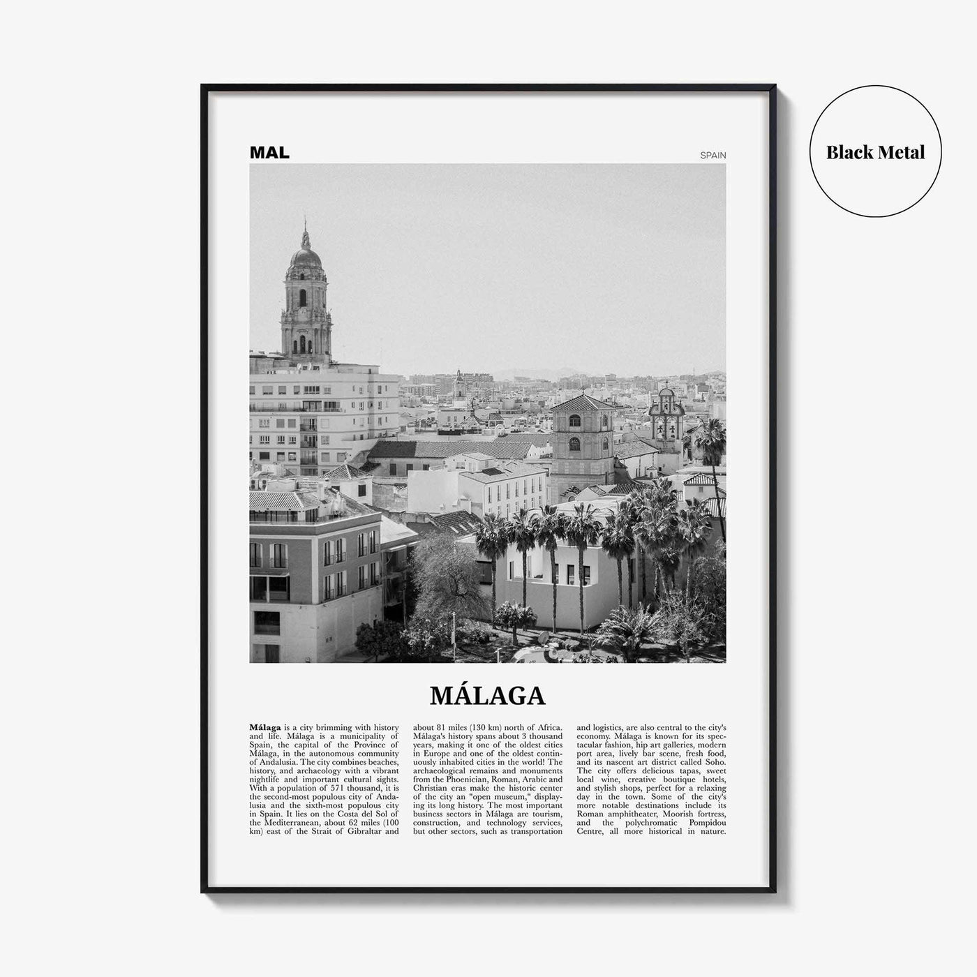 Malaga Print Black and White No 2, Malaga Wall Art, Malaga Poster, Malaga Photo, Malaga Wall Decor, City Print, Andalucia, Spain, España