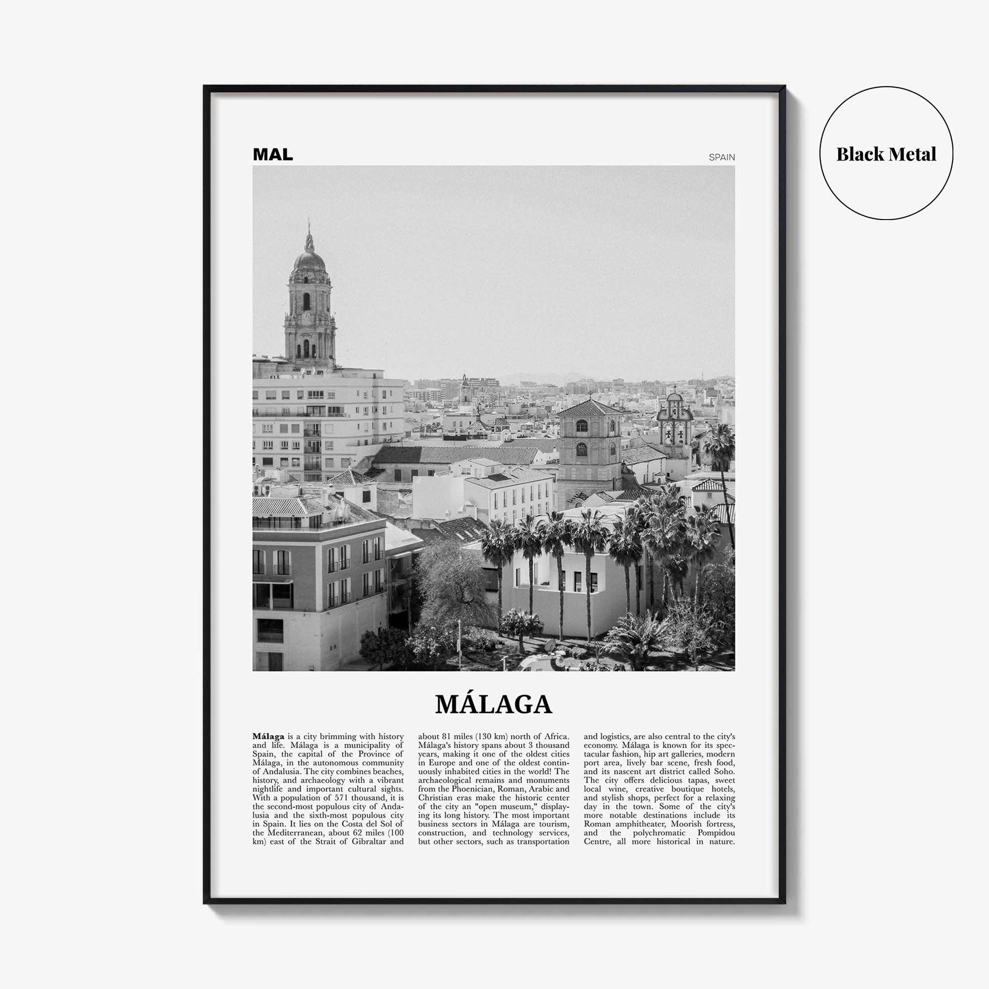 Malaga Print Black and White No 2, Malaga Wall Art, Malaga Poster, Malaga Photo, Malaga Wall Decor, City Print, Andalucia, Spain, España