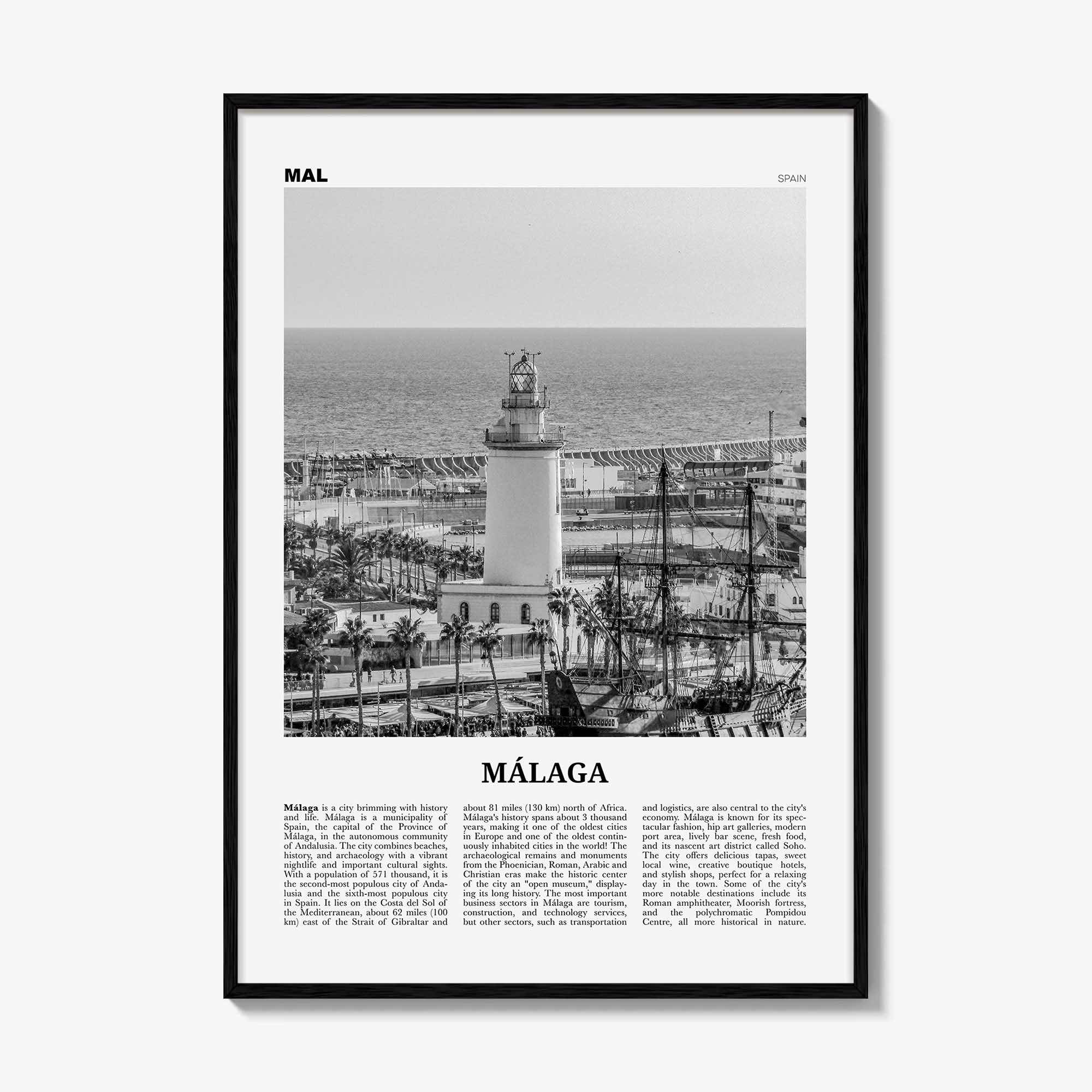 Malaga Print Black and White No 3, Malaga Wall Art, Malaga Poster, Malaga Photo, Malaga Wall Decor, City Print, Andalucia, Spain