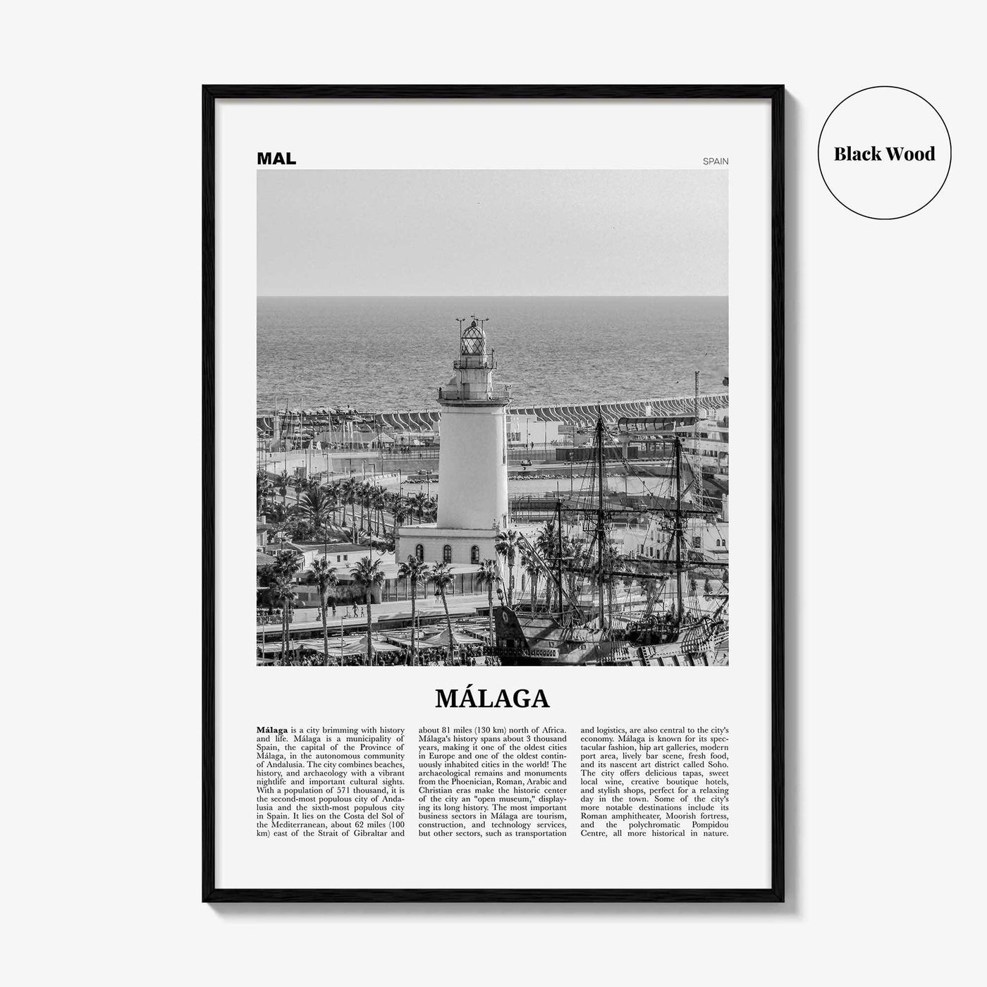 Malaga Print Black and White No 3, Malaga Wall Art, Malaga Poster, Malaga Photo, Malaga Wall Decor, City Print, Andalucia, Spain