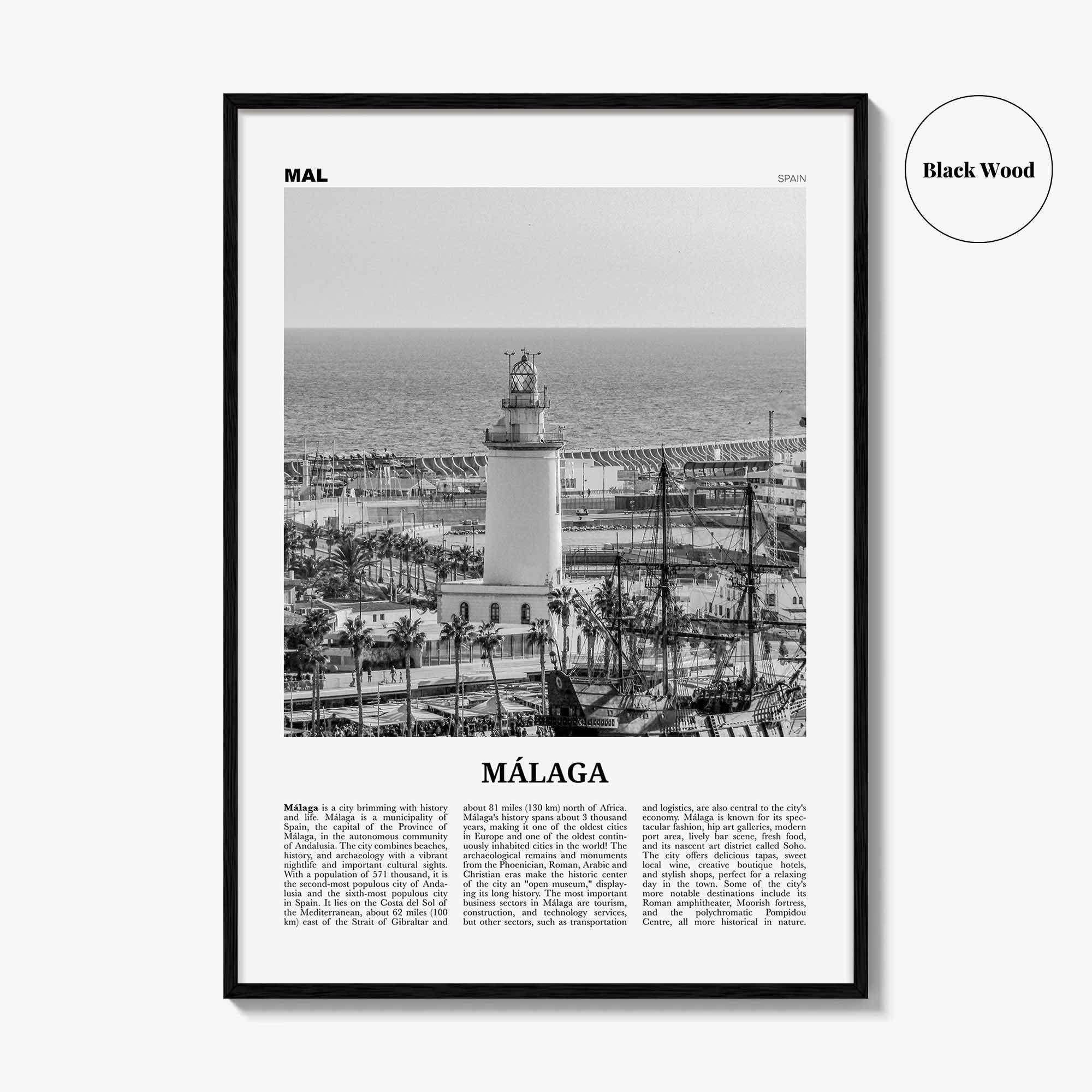 Malaga Print Black and White No 3, Malaga Wall Art, Malaga Poster, Malaga Photo, Malaga Wall Decor, City Print, Andalucia, Spain