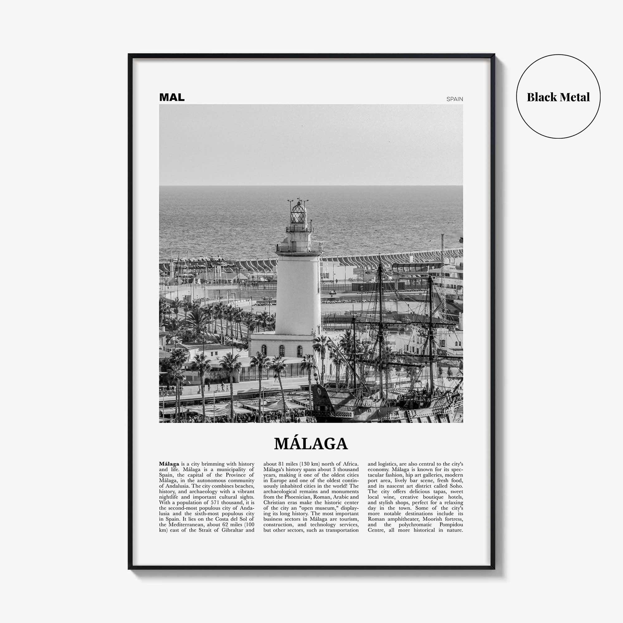 Malaga Print Black and White No 3, Malaga Wall Art, Malaga Poster, Malaga Photo, Malaga Wall Decor, City Print, Andalucia, Spain