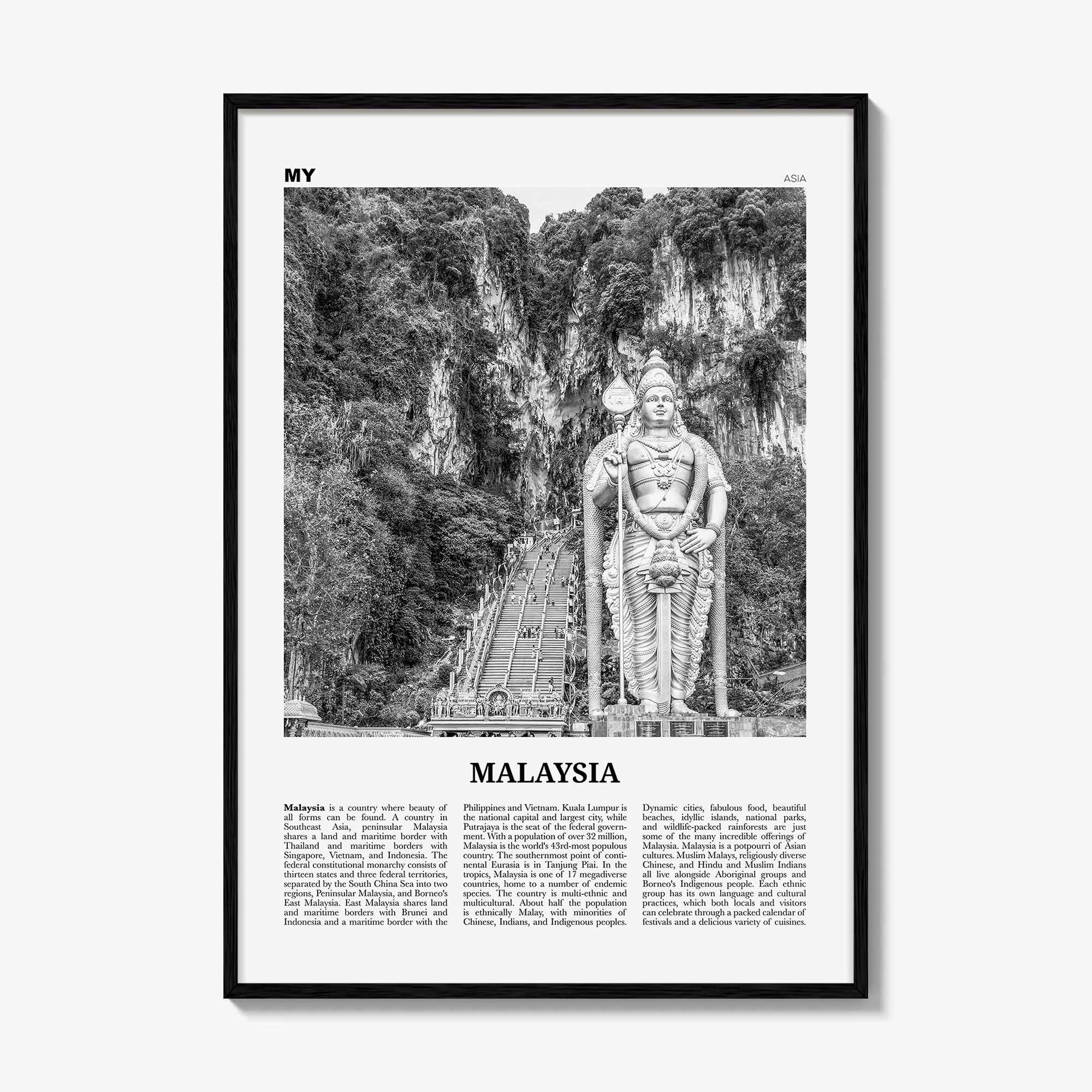 Malaysia Print Black and White, Malaysia Wall Art, Malaysia Poster, Malaysia Photo, Peninsular, Kuala Lumpur, Putrajaya, Asia