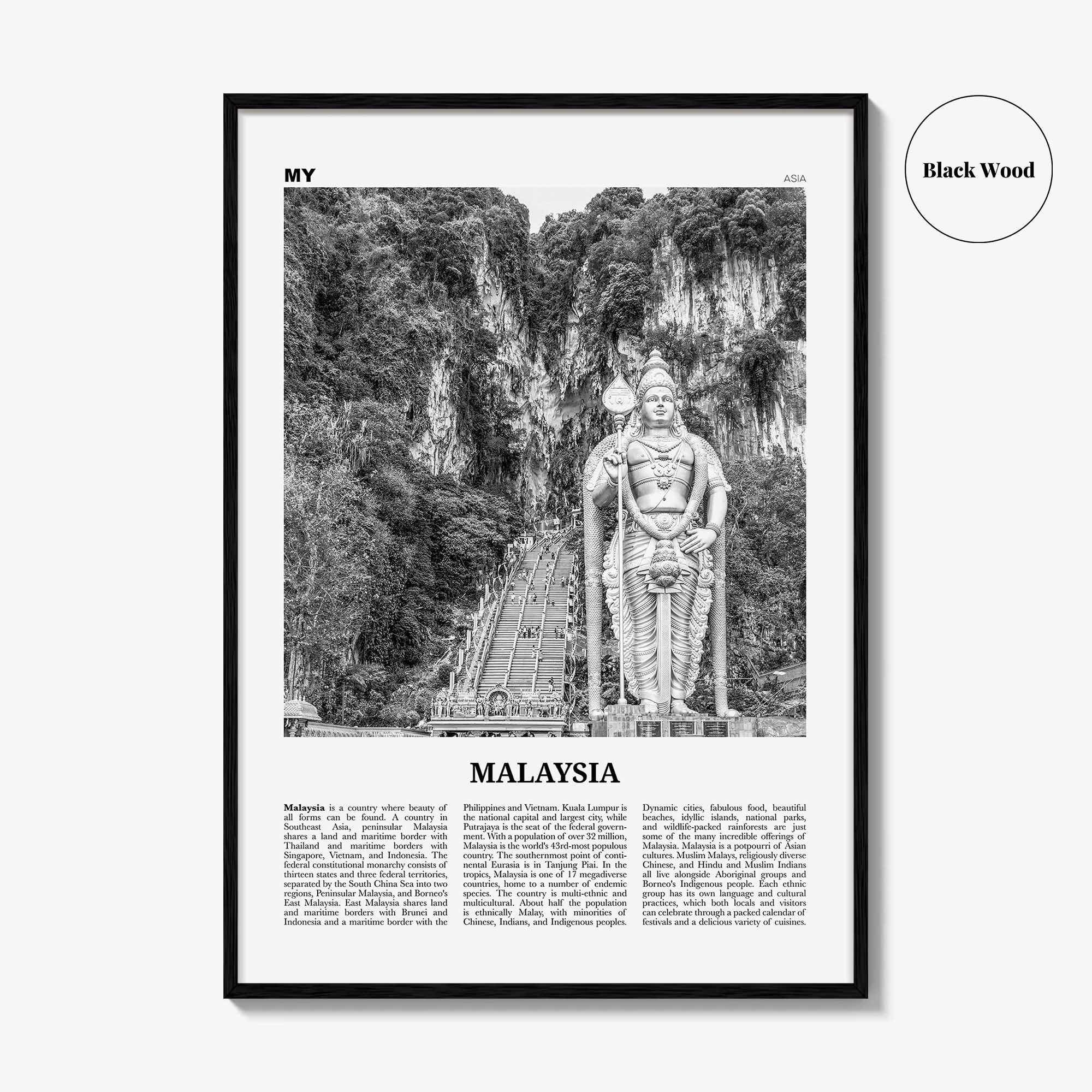 Malaysia Print Black and White, Malaysia Wall Art, Malaysia Poster, Malaysia Photo, Peninsular, Kuala Lumpur, Putrajaya, Asia