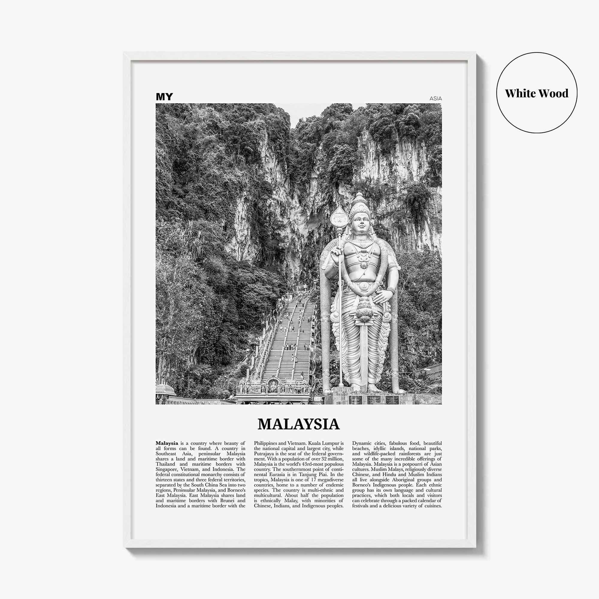 Malaysia Print Black and White, Malaysia Wall Art, Malaysia Poster, Malaysia Photo, Peninsular, Kuala Lumpur, Putrajaya, Asia