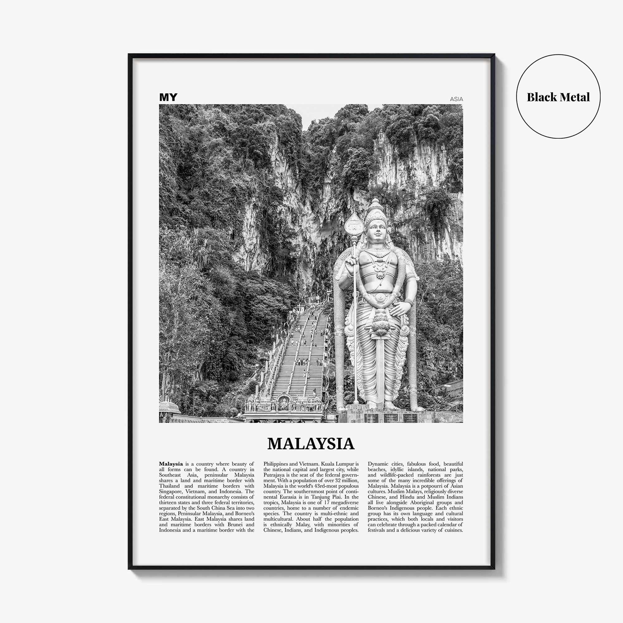 Malaysia Print Black and White, Malaysia Wall Art, Malaysia Poster, Malaysia Photo, Peninsular, Kuala Lumpur, Putrajaya, Asia