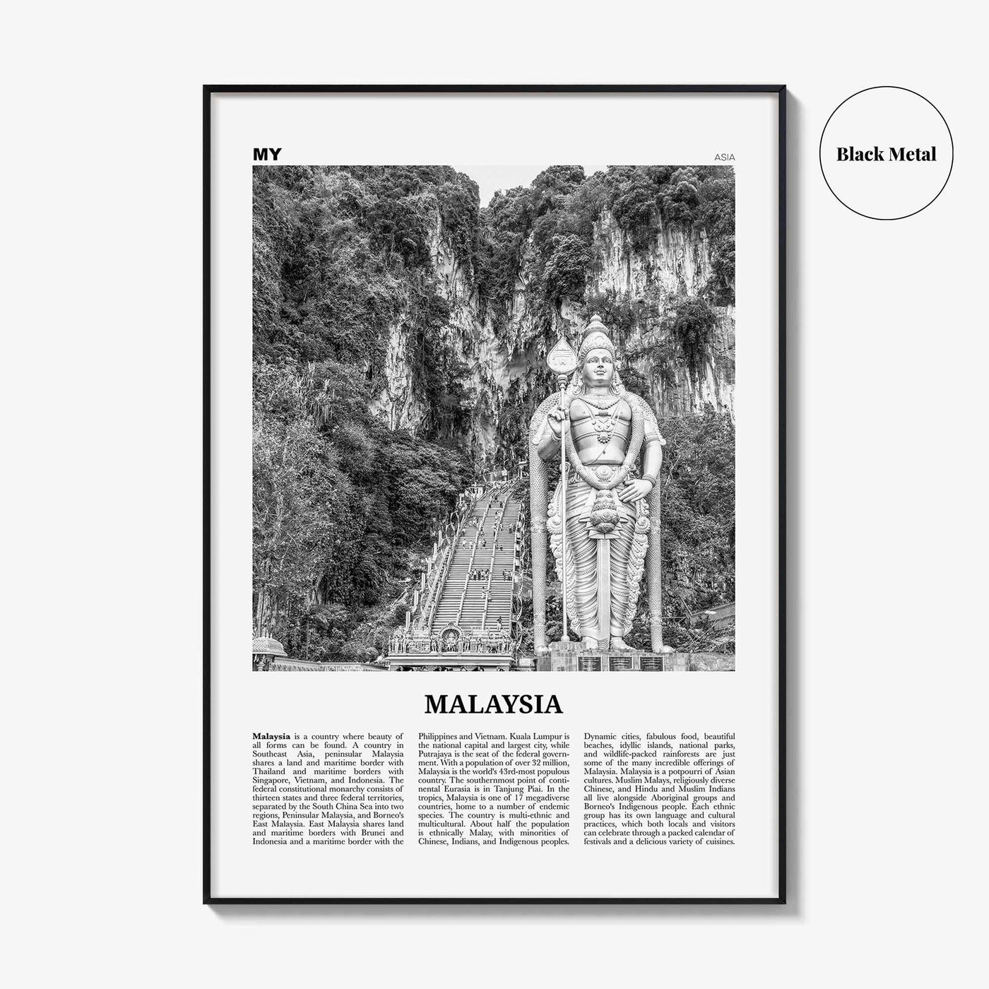 Malaysia Print Black and White, Malaysia Wall Art, Malaysia Poster, Malaysia Photo, Peninsular, Kuala Lumpur, Putrajaya, Asia