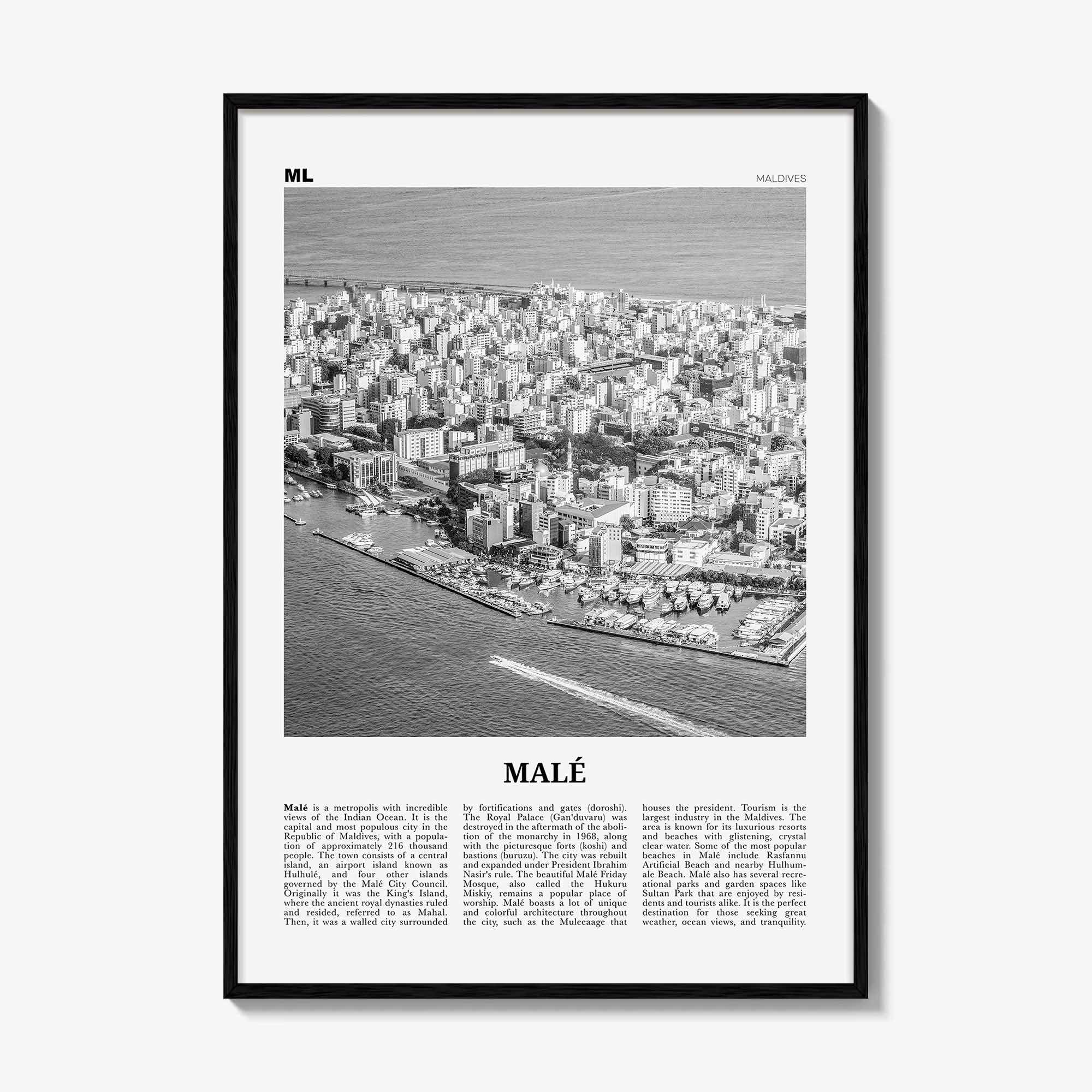 Male Print Black and White, Malé Wall Art, Malé Poster, Malé Photo, Malé Wall Décor, Maldives, Mahal