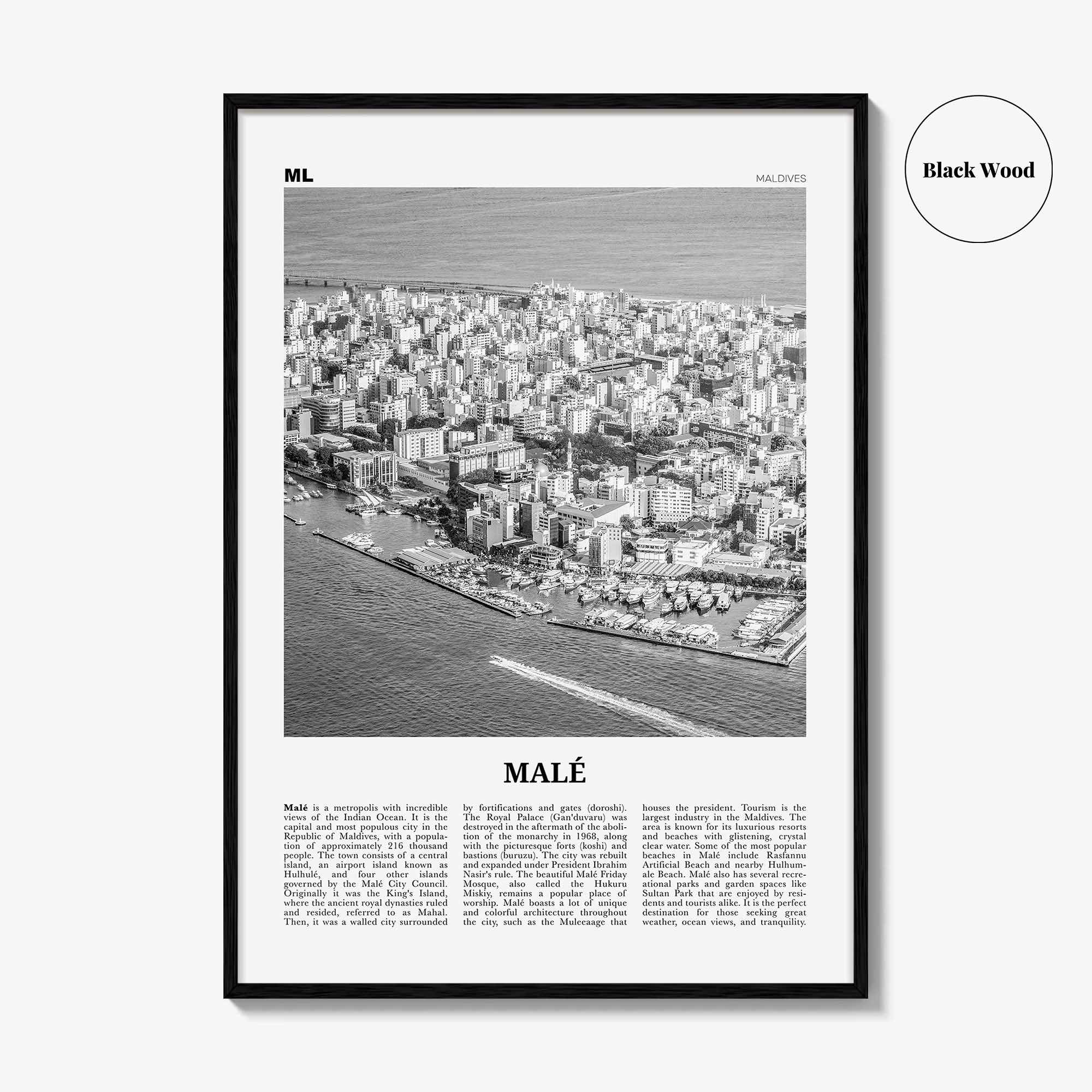 Male Print Black and White, Malé Wall Art, Malé Poster, Malé Photo, Malé Wall Décor, Maldives, Mahal