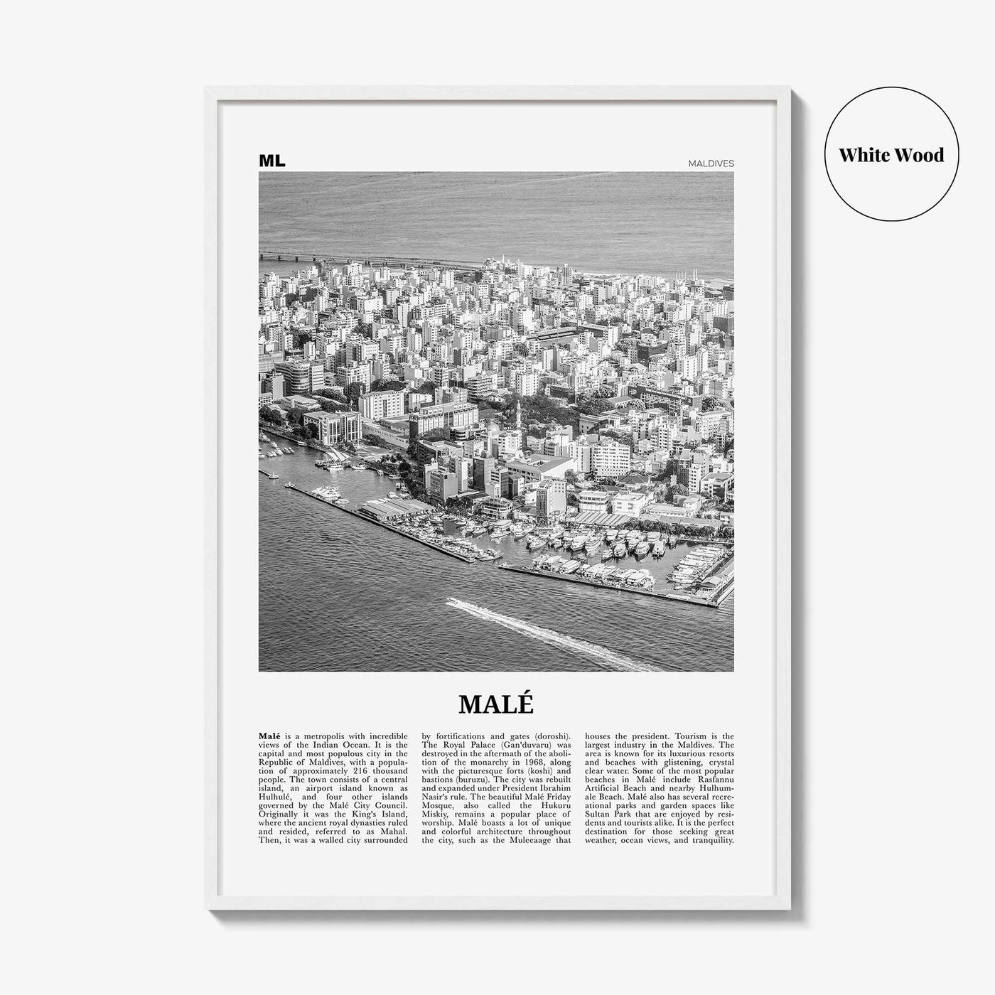 Male Print Black and White, Malé Wall Art, Malé Poster, Malé Photo, Malé Wall Décor, Maldives, Mahal