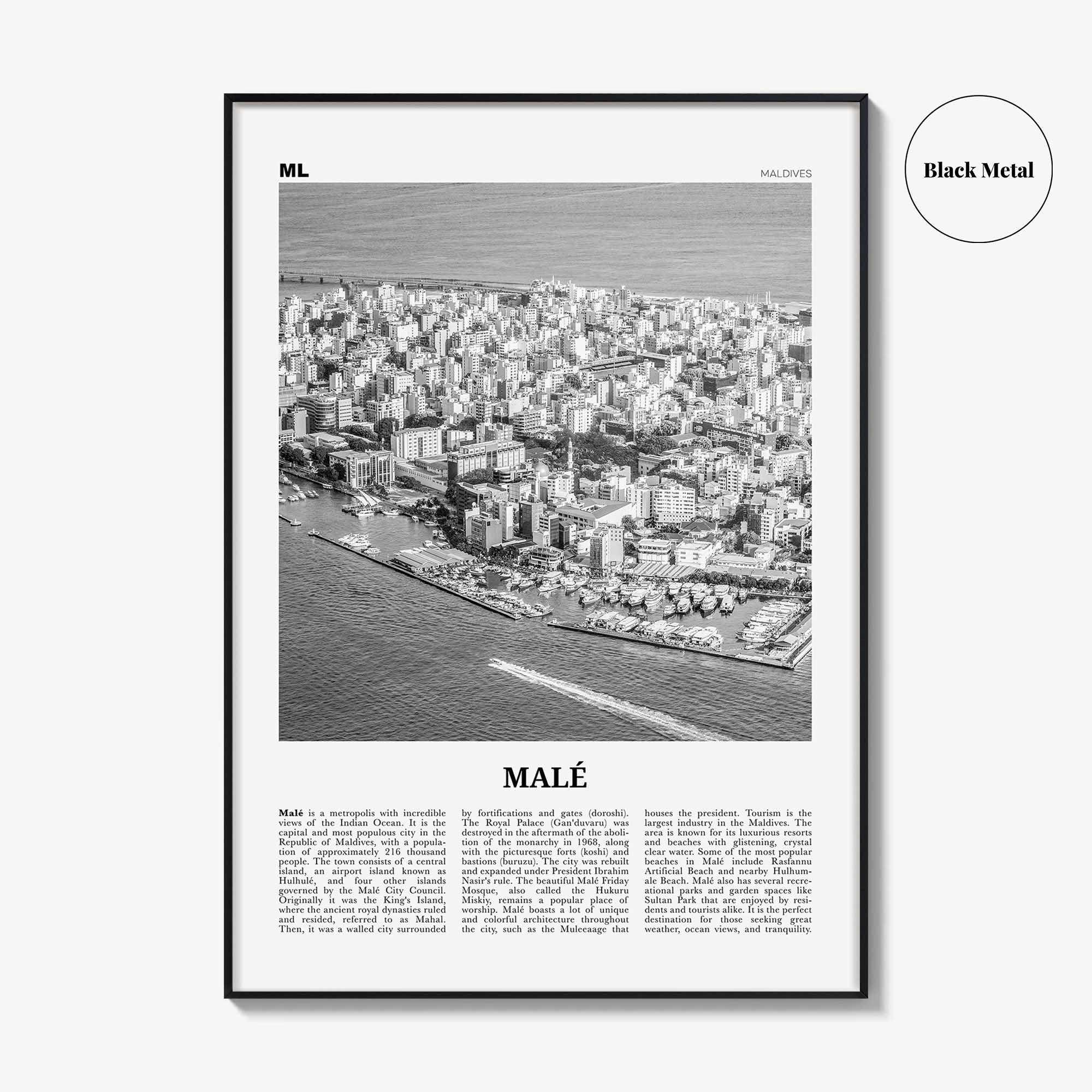 Male Print Black and White, Malé Wall Art, Malé Poster, Malé Photo, Malé Wall Décor, Maldives, Mahal