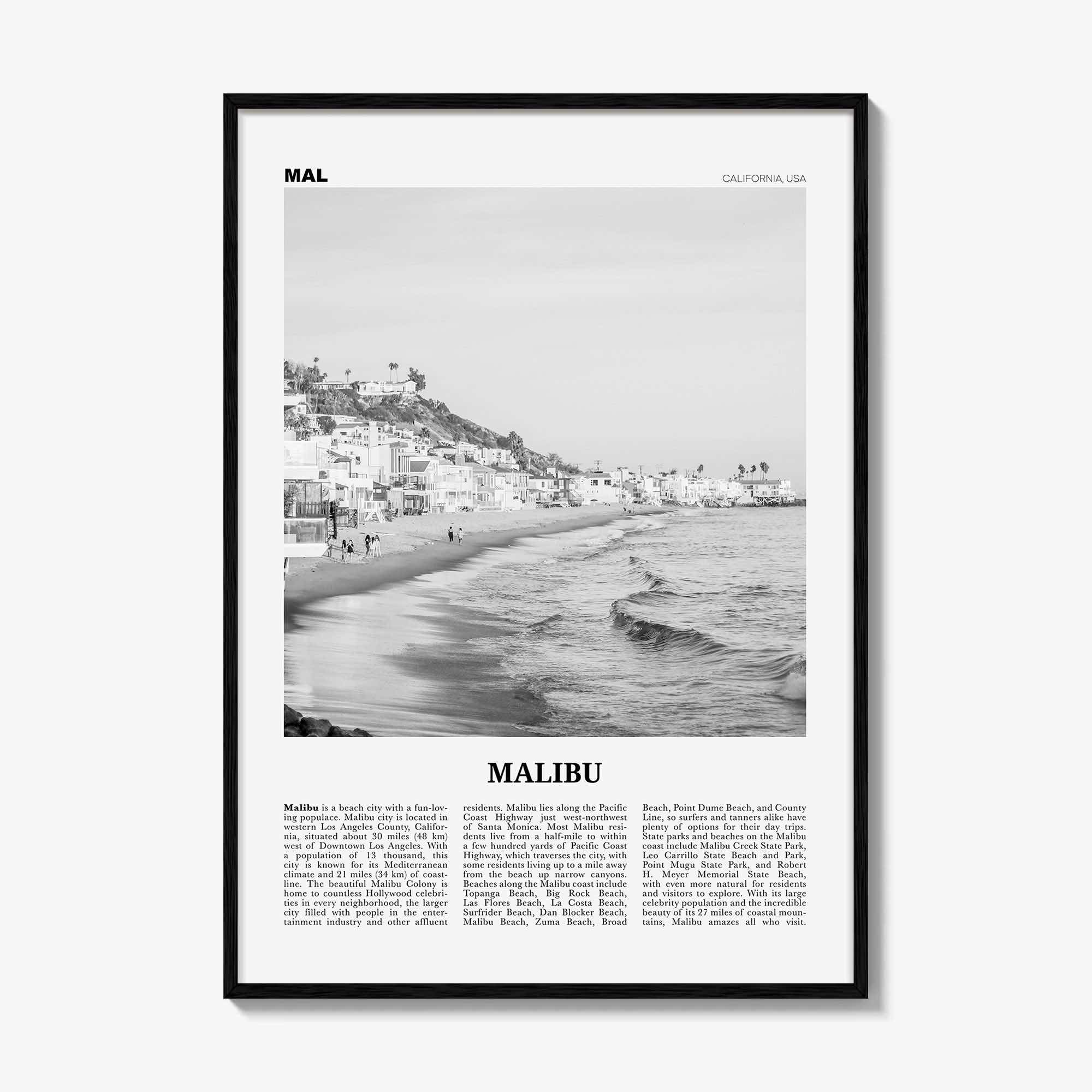 Malibu Print Black and White No 1, Malibu Wall Art, Malibu Poster, Malibu Photo, Malibu Wall Decor, California, USA, United States