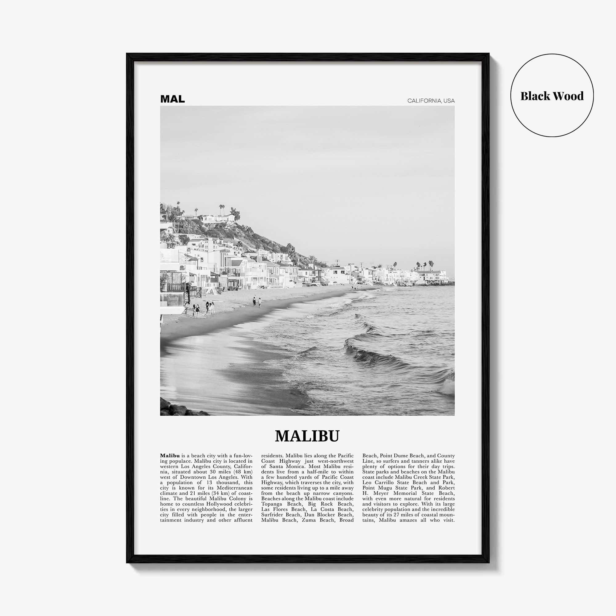 Malibu Print Black and White No 1, Malibu Wall Art, Malibu Poster, Malibu Photo, Malibu Wall Decor, California, USA, United States