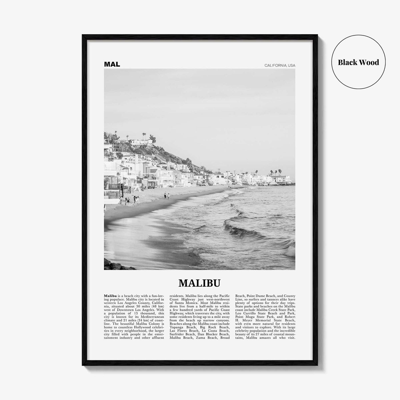Malibu Print Black and White No 1, Malibu Wall Art, Malibu Poster, Malibu Photo, Malibu Wall Decor, California, USA, United States