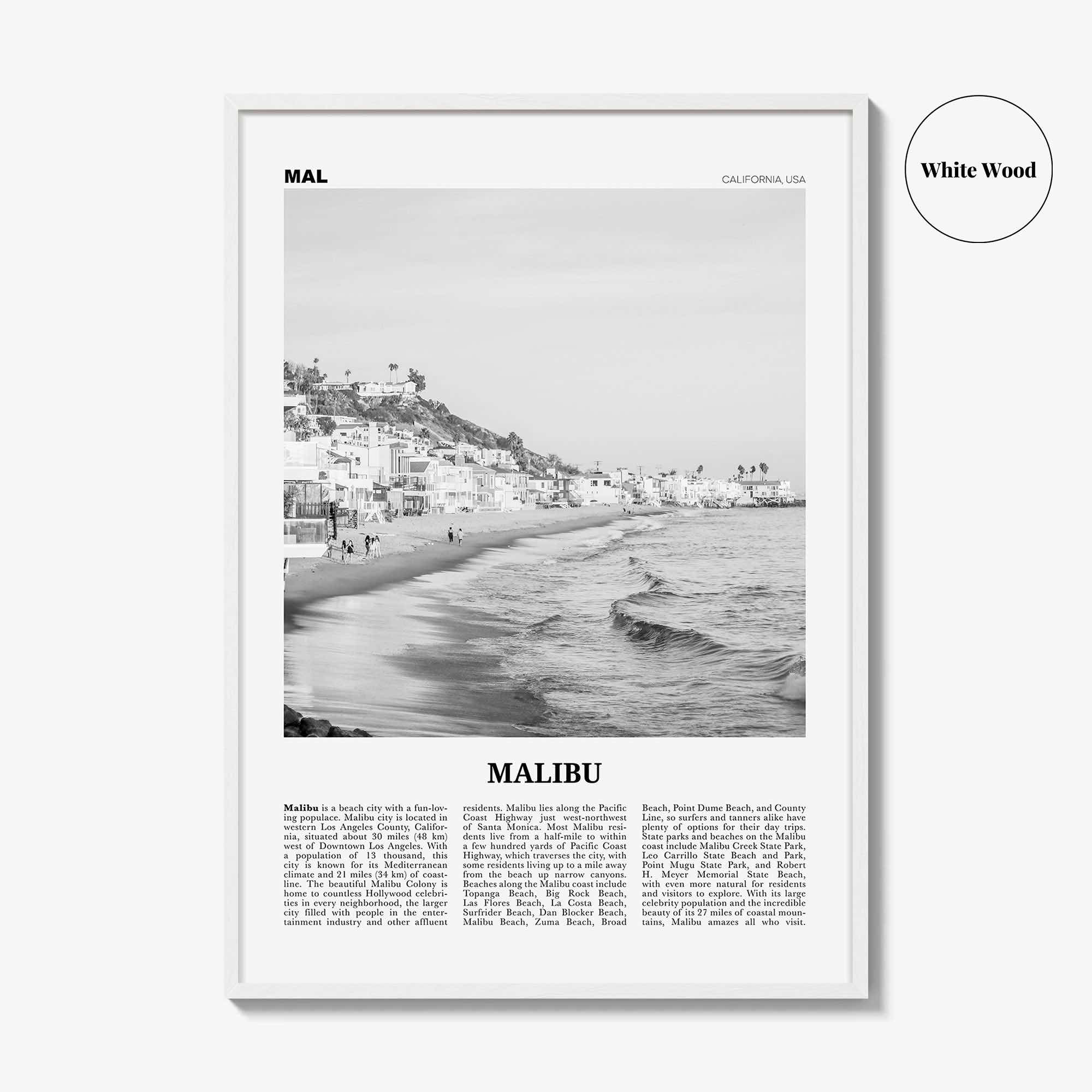 Malibu Print Black and White No 1, Malibu Wall Art, Malibu Poster, Malibu Photo, Malibu Wall Decor, California, USA, United States