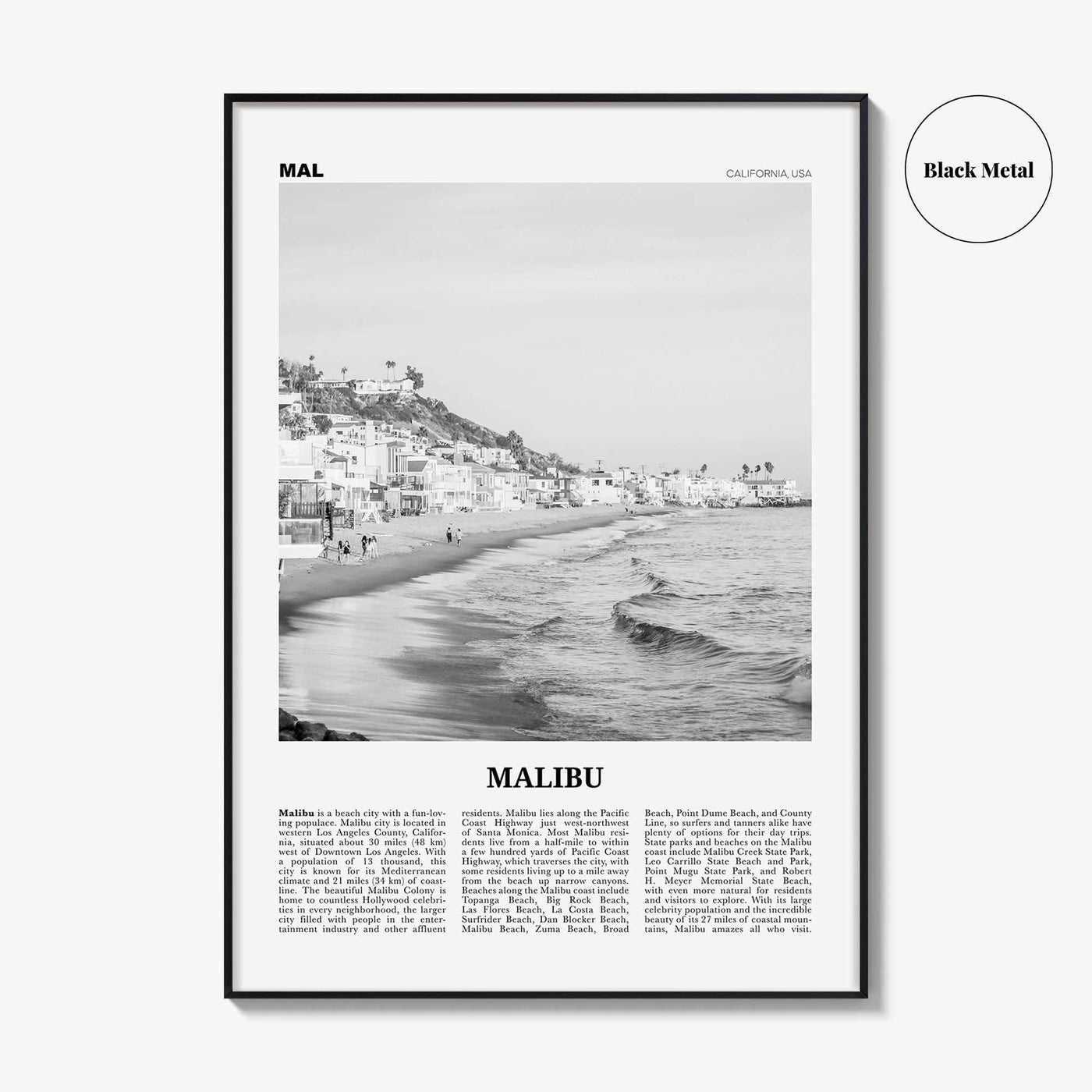 Malibu Print Black and White No 1, Malibu Wall Art, Malibu Poster, Malibu Photo, Malibu Wall Decor, California, USA, United States
