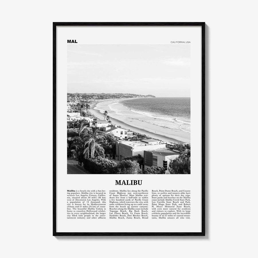 Malibu Print Black and White No 2, Malibu Wall Art, Malibu Poster, Malibu Photo, Malibu Wall Decor, California, USA, United States