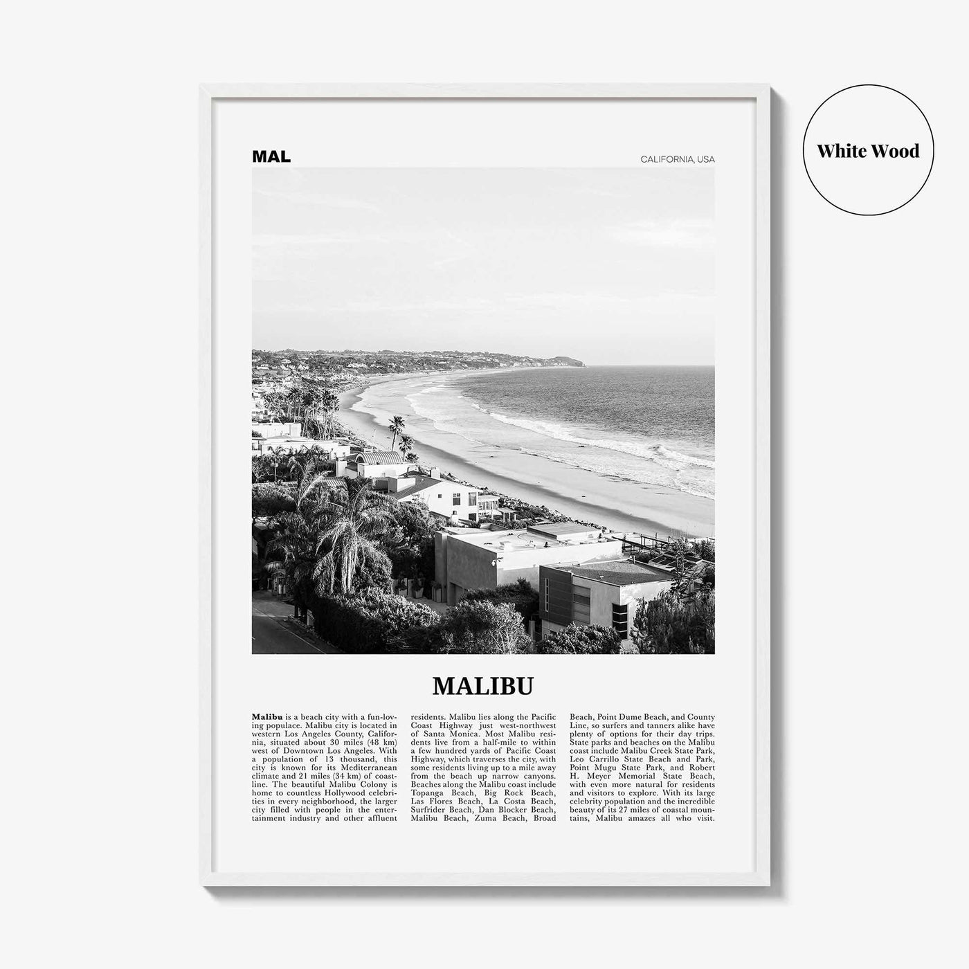 Malibu Print Black and White No 2, Malibu Wall Art, Malibu Poster, Malibu Photo, Malibu Wall Decor, California, USA, United States