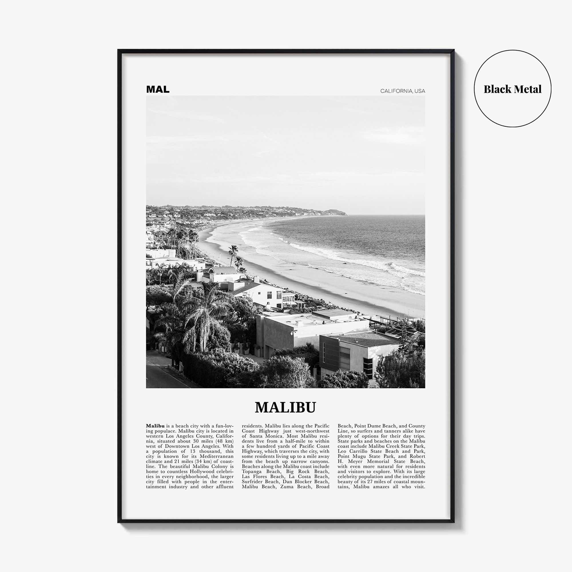 Malibu Print Black and White No 2, Malibu Wall Art, Malibu Poster, Malibu Photo, Malibu Wall Decor, California, USA, United States