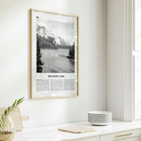 Maligne Lake Print Black and White, Maligne Lake Wall Art, Maligne Lake Poster, Maligne Lake Photo, Maligne Lake Décor, Maligne Lake Map