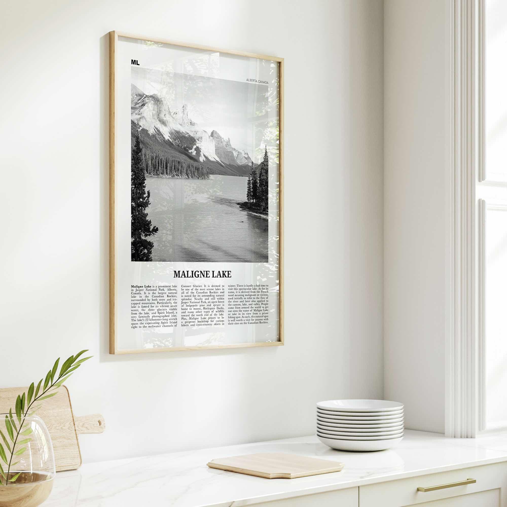 Maligne Lake Print Black and White, Maligne Lake Wall Art, Maligne Lake Poster, Maligne Lake Photo, Maligne Lake Décor, Maligne Lake Map