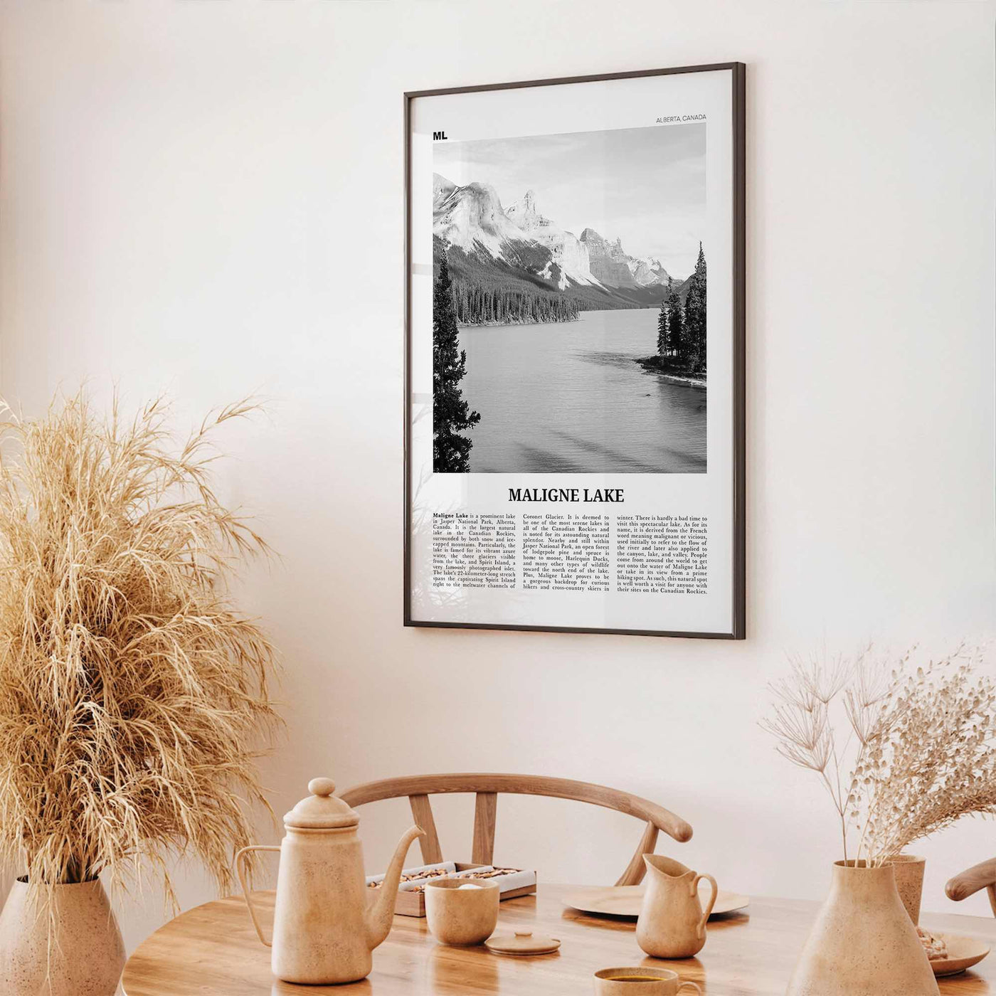 Maligne Lake Print Black and White, Maligne Lake Wall Art, Maligne Lake Poster, Maligne Lake Photo, Maligne Lake Décor, Maligne Lake Map