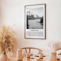 Maligne Lake Print Black and White, Maligne Lake Wall Art, Maligne Lake Poster, Maligne Lake Photo, Maligne Lake Décor, Maligne Lake Map