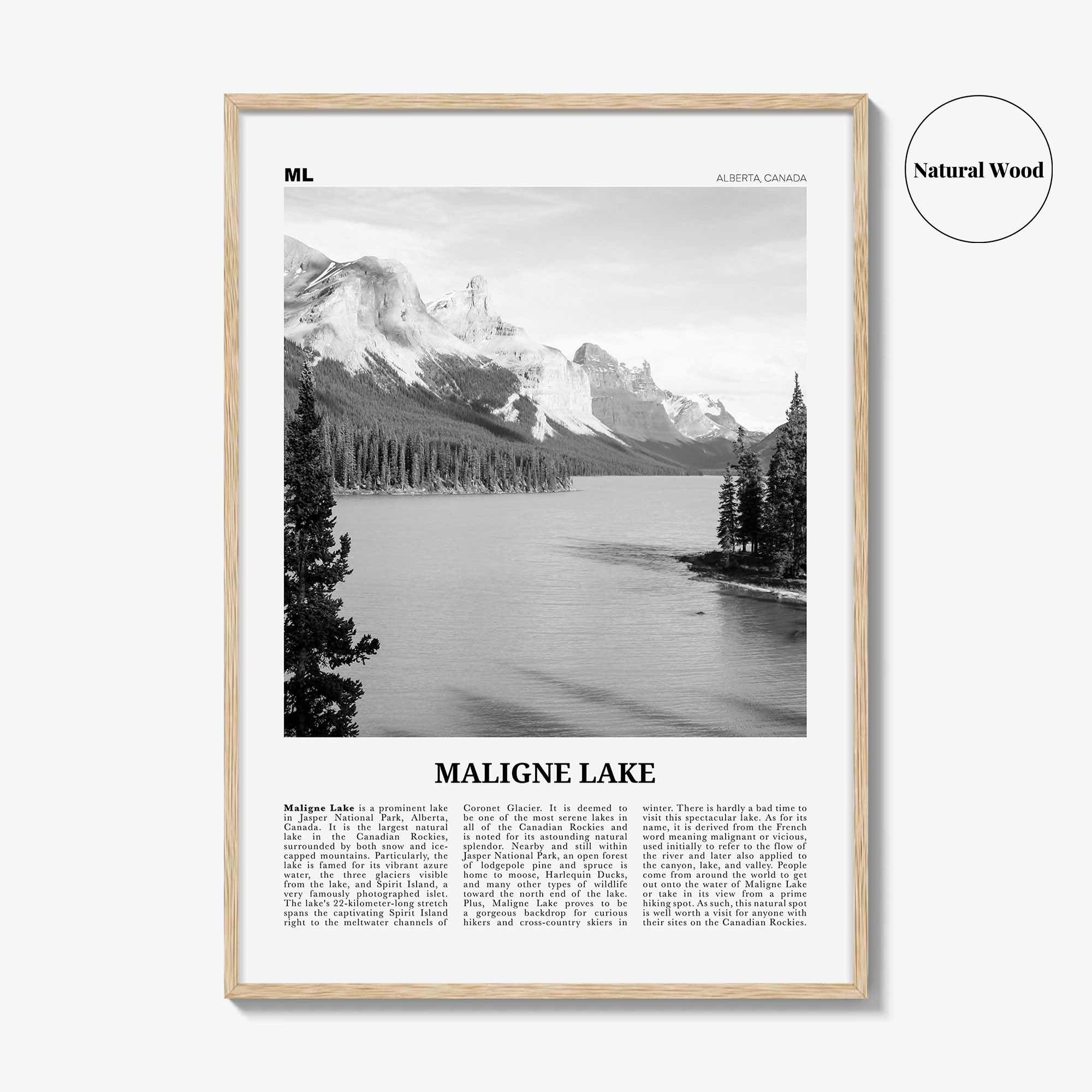 Maligne Lake Print Black and White, Maligne Lake Wall Art, Maligne Lake Poster, Maligne Lake Photo, Maligne Lake Décor, Maligne Lake Map
