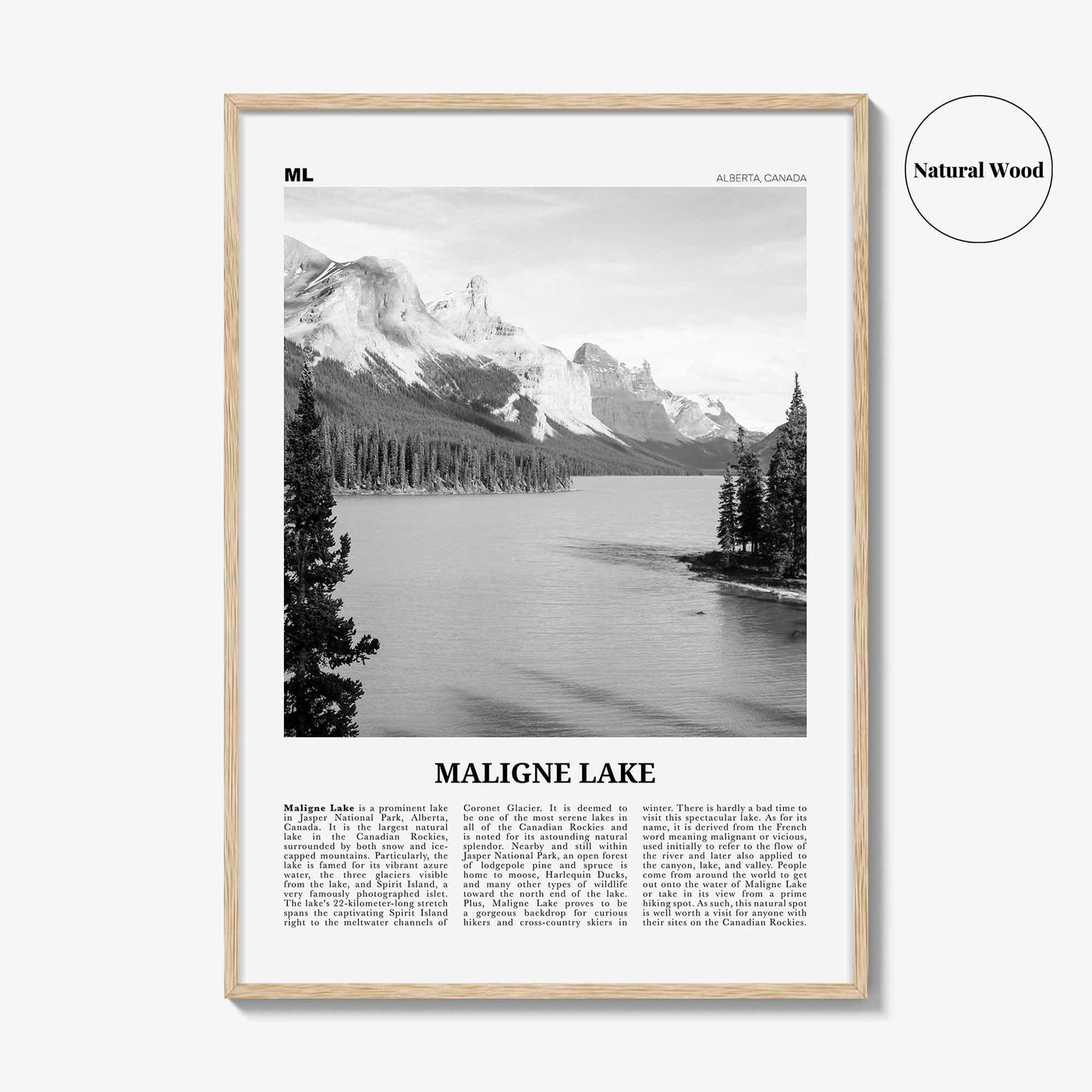 Maligne Lake Print Black and White, Maligne Lake Wall Art, Maligne Lake Poster, Maligne Lake Photo, Maligne Lake Décor, Maligne Lake Map