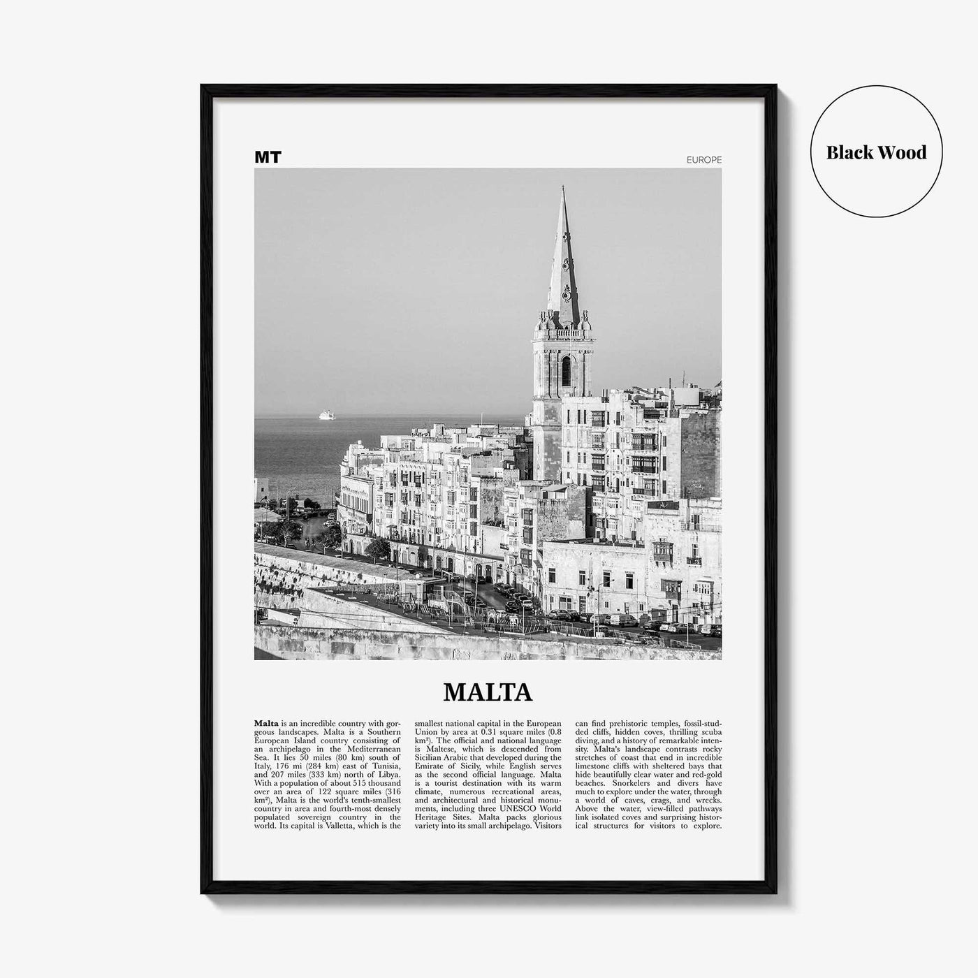 Malta Print Black and White, Malta Wall Art, Malta Poster, Malta Photo, Malta Wall Decor, Valletta, Birkirkara, Europe