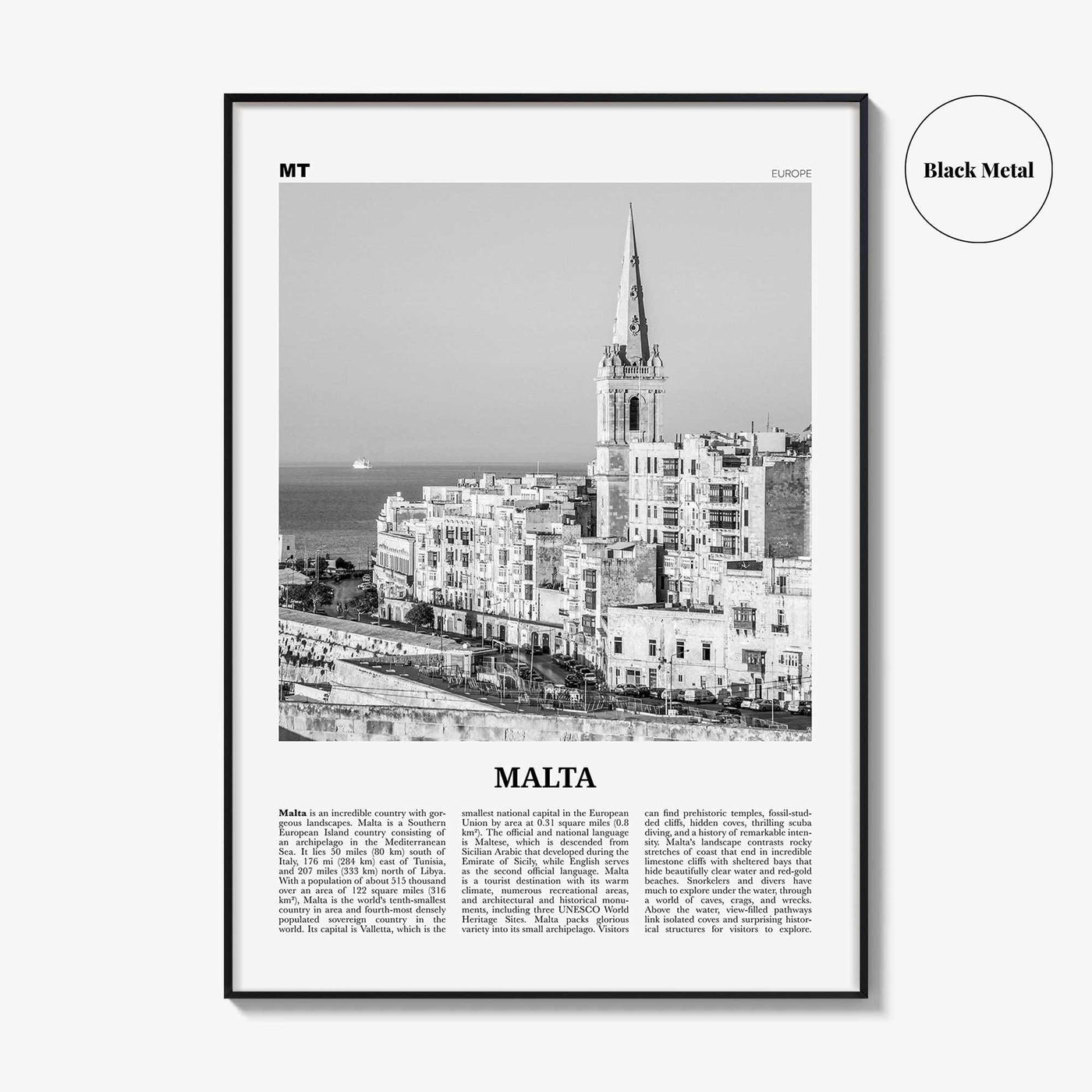 Malta Print Black and White, Malta Wall Art, Malta Poster, Malta Photo, Malta Wall Decor, Valletta, Birkirkara, Europe