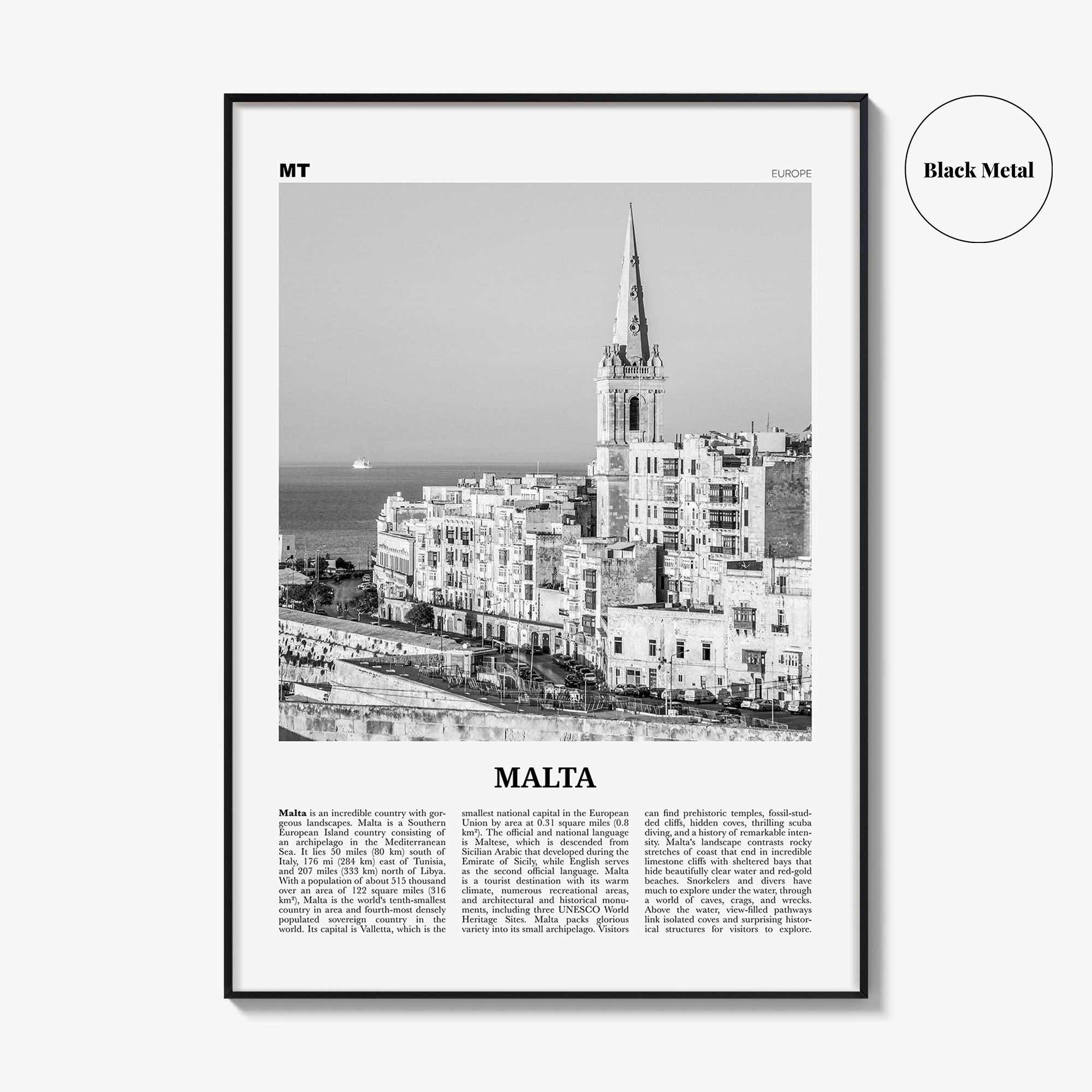 Malta Print Black and White, Malta Wall Art, Malta Poster, Malta Photo, Malta Wall Decor, Valletta, Birkirkara, Europe