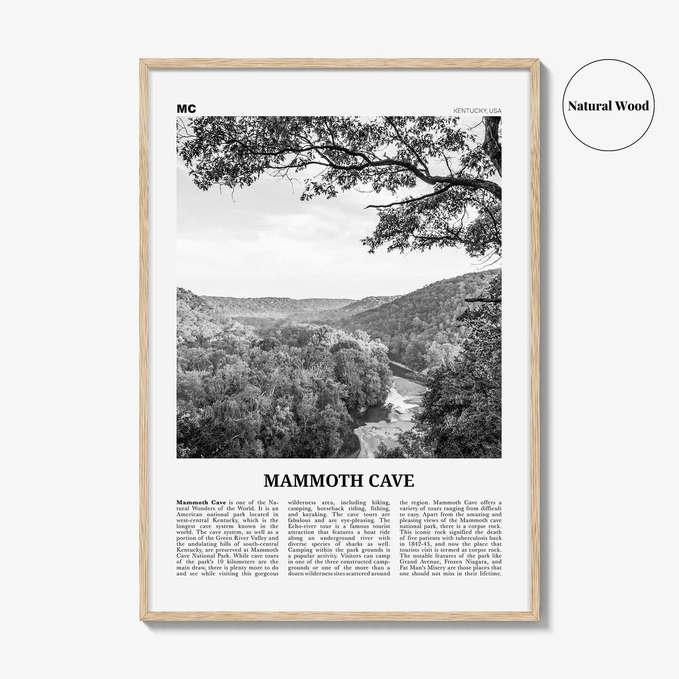 Mammoth Cave Print Black and White, Mammoth Cave Wall Art, Mammoth Cave Poster, Mammoth Cave Photo, Mammoth Cave Wall Décor, Kentucky, USA