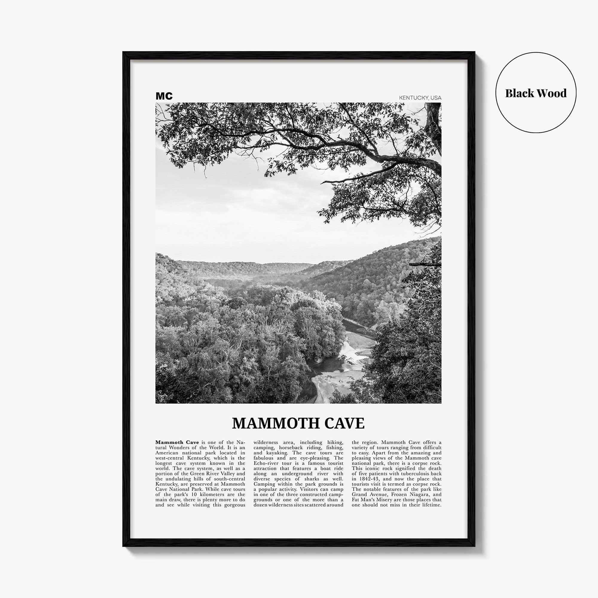 Mammoth Cave Print Black and White, Mammoth Cave Wall Art, Mammoth Cave Poster, Mammoth Cave Photo, Mammoth Cave Wall Décor, Kentucky, USA