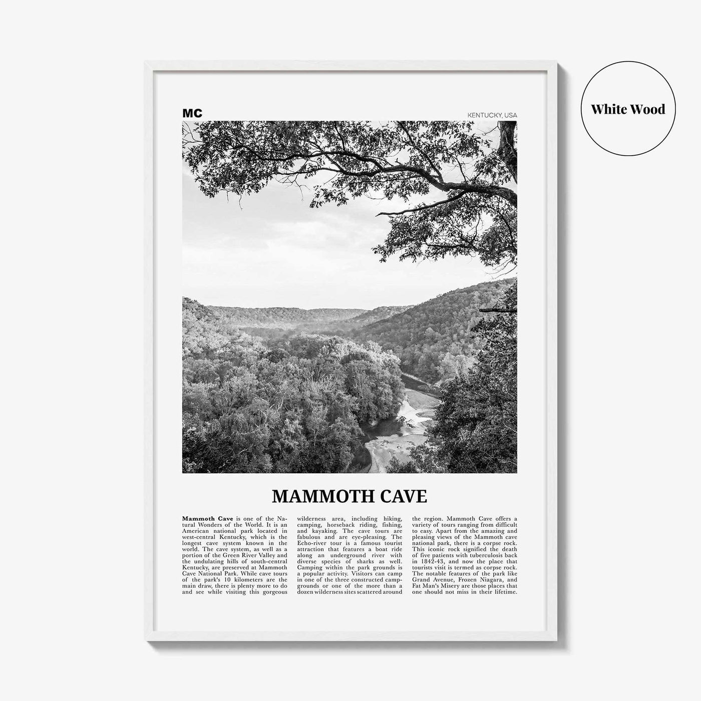 Mammoth Cave Print Black and White, Mammoth Cave Wall Art, Mammoth Cave Poster, Mammoth Cave Photo, Mammoth Cave Wall Décor, Kentucky, USA