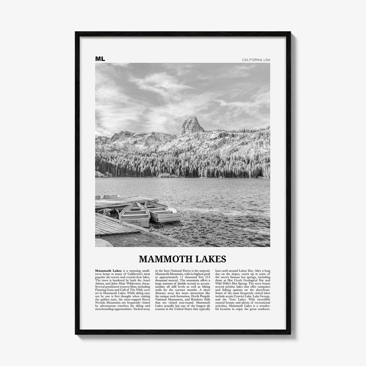 Mammoth Lakes Print Black and White, Mammoth Lakes Wall Art, Mammoth Lakes Poster, Mammoth Lakes Photo, California, USA, United States