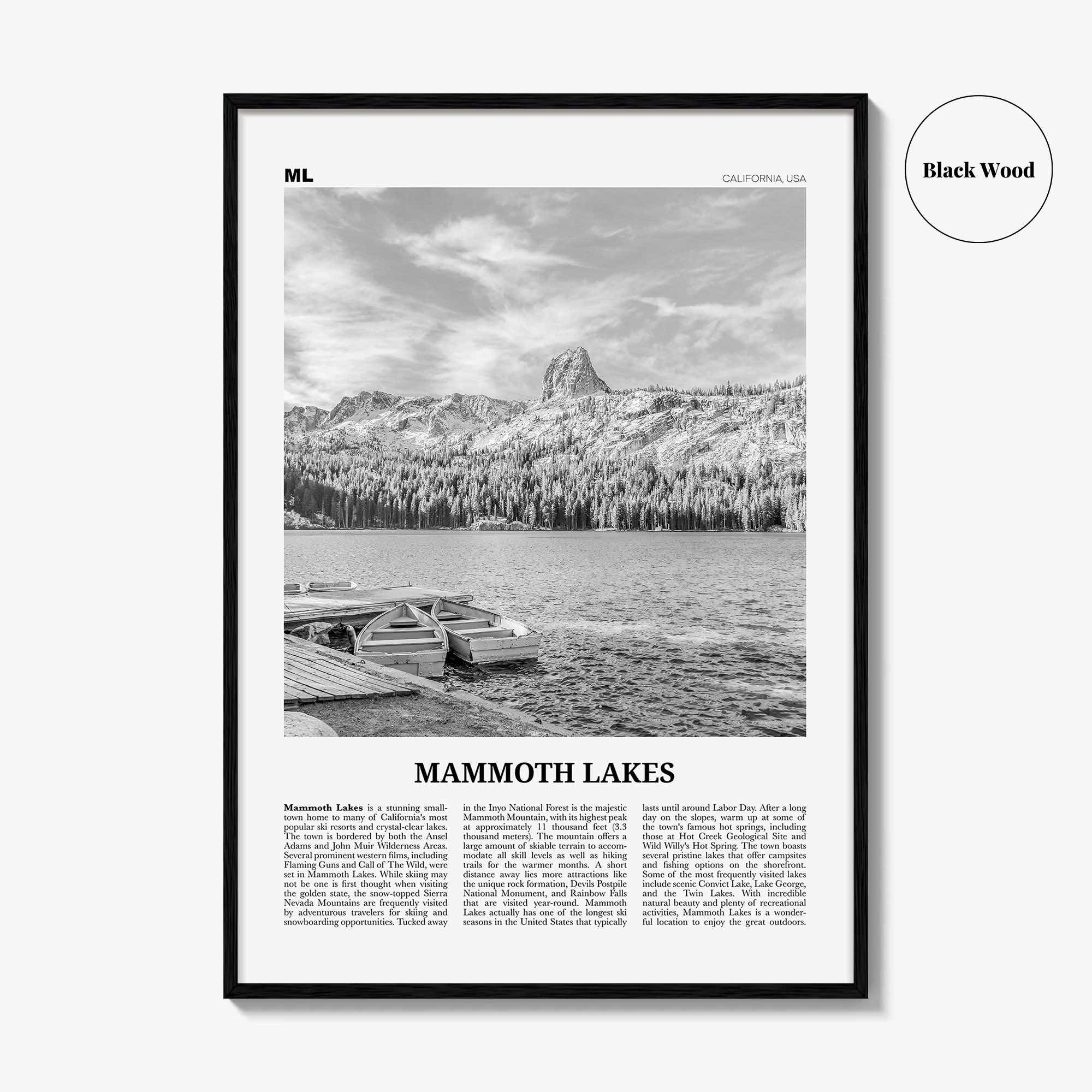 Mammoth Lakes Print Black and White, Mammoth Lakes Wall Art, Mammoth Lakes Poster, Mammoth Lakes Photo, California, USA, United States