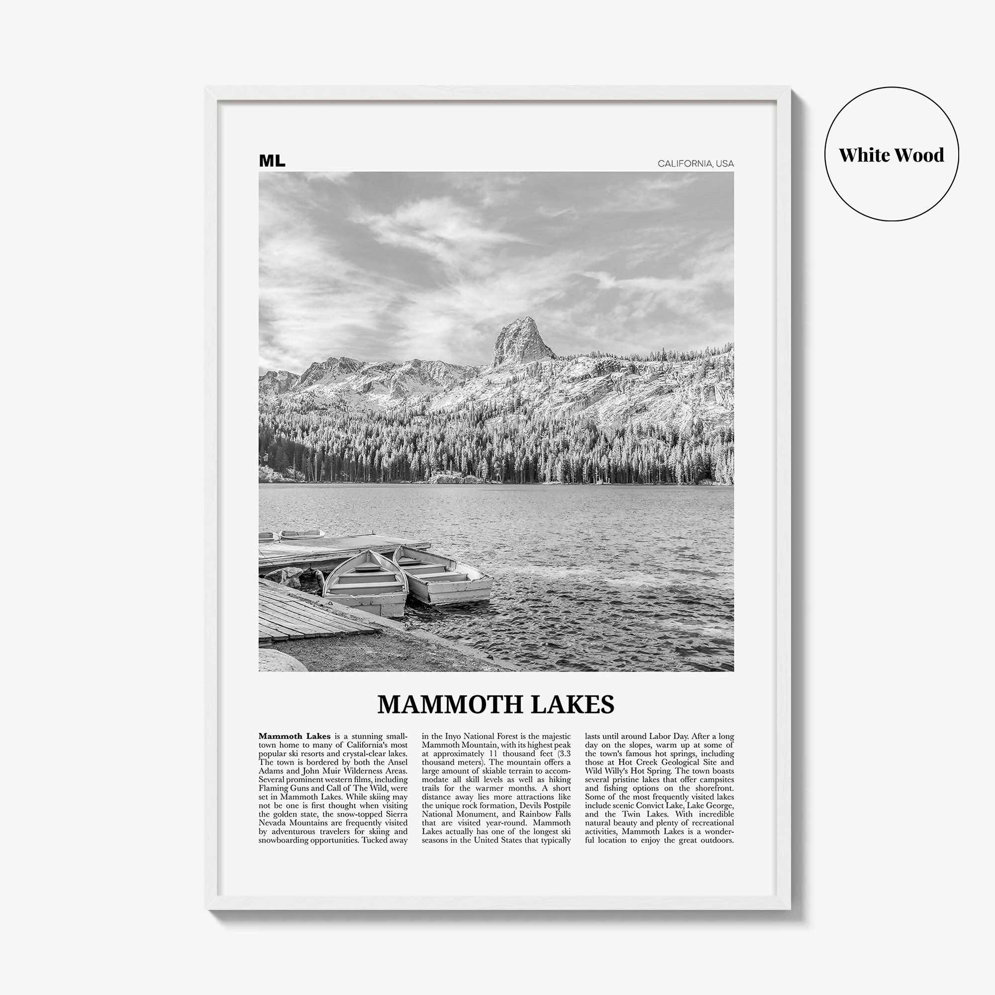 Mammoth Lakes Print Black and White, Mammoth Lakes Wall Art, Mammoth Lakes Poster, Mammoth Lakes Photo, California, USA, United States