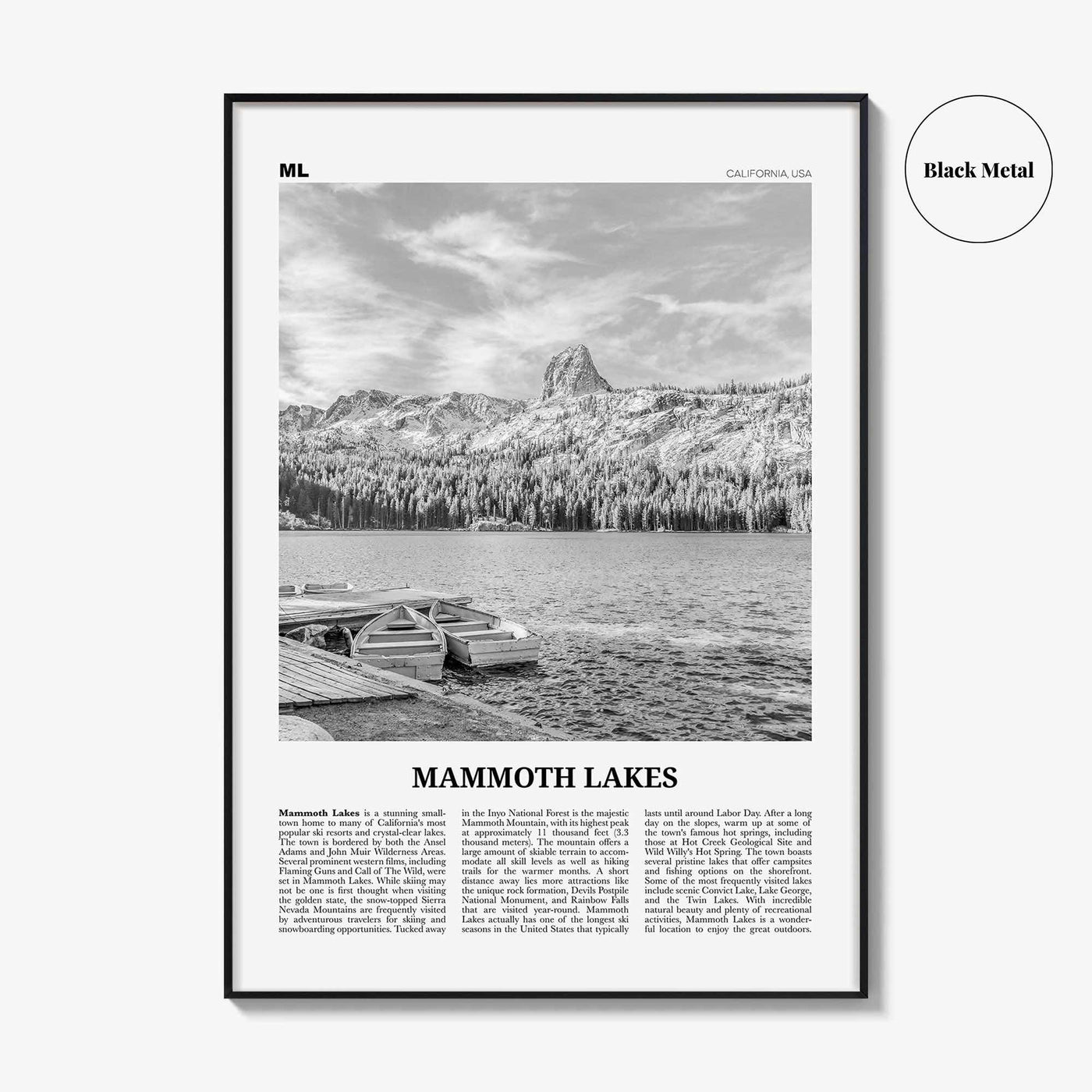 Mammoth Lakes Print Black and White, Mammoth Lakes Wall Art, Mammoth Lakes Poster, Mammoth Lakes Photo, California, USA, United States