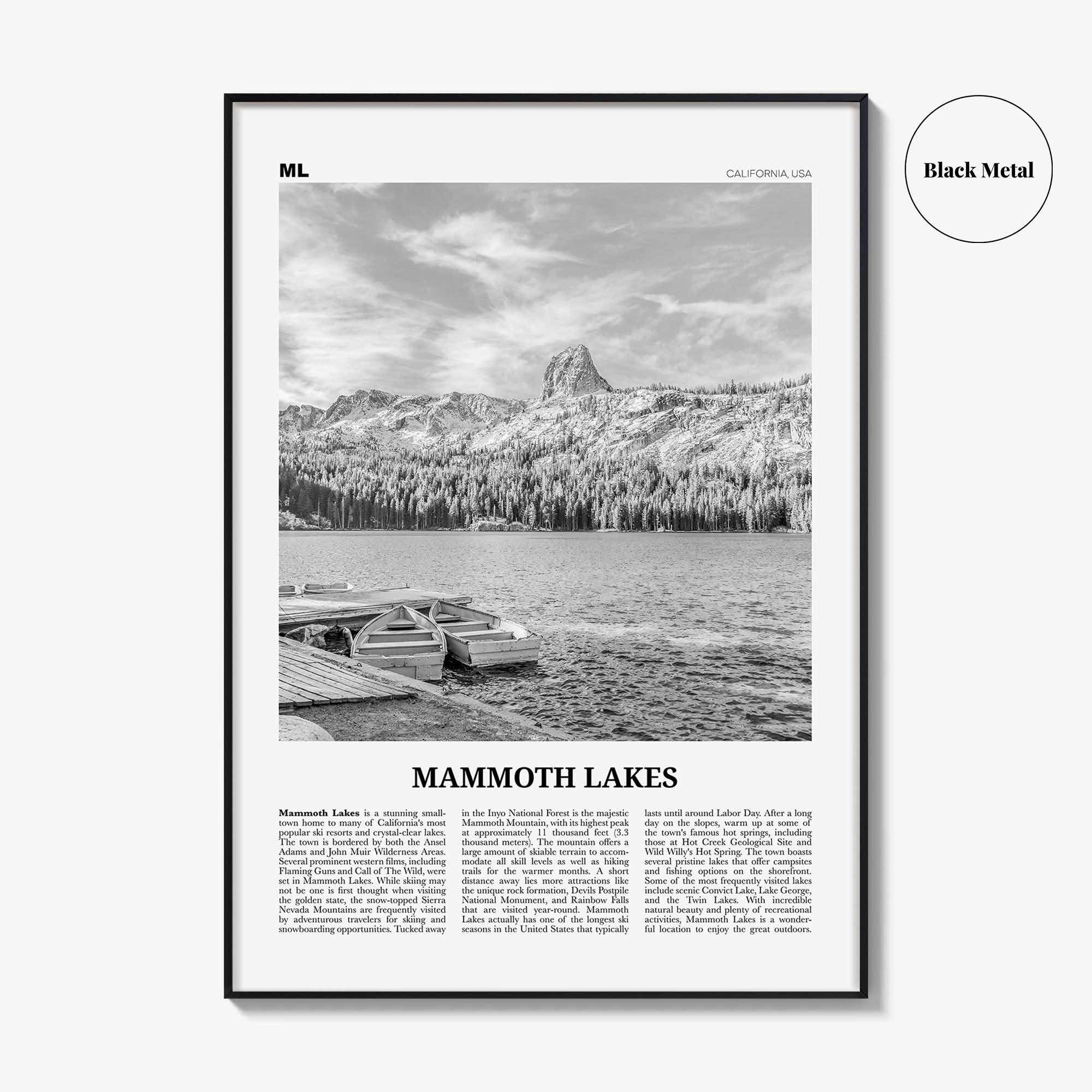 Mammoth Lakes Print Black and White, Mammoth Lakes Wall Art, Mammoth Lakes Poster, Mammoth Lakes Photo, California, USA, United States