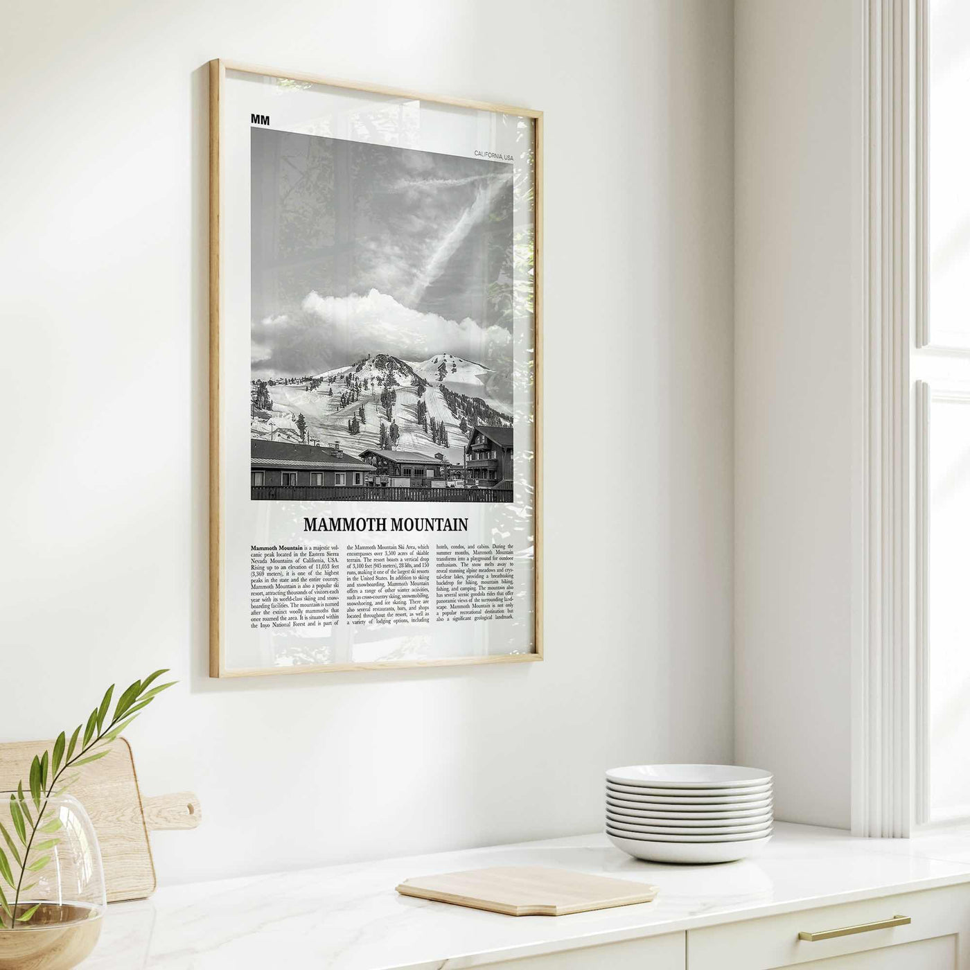 Mammoth Mountain Print Black and White, Mammoth Mountain Wall Art, Mammoth Mountain Poster, Mammoth Mountain, California, USA, United States