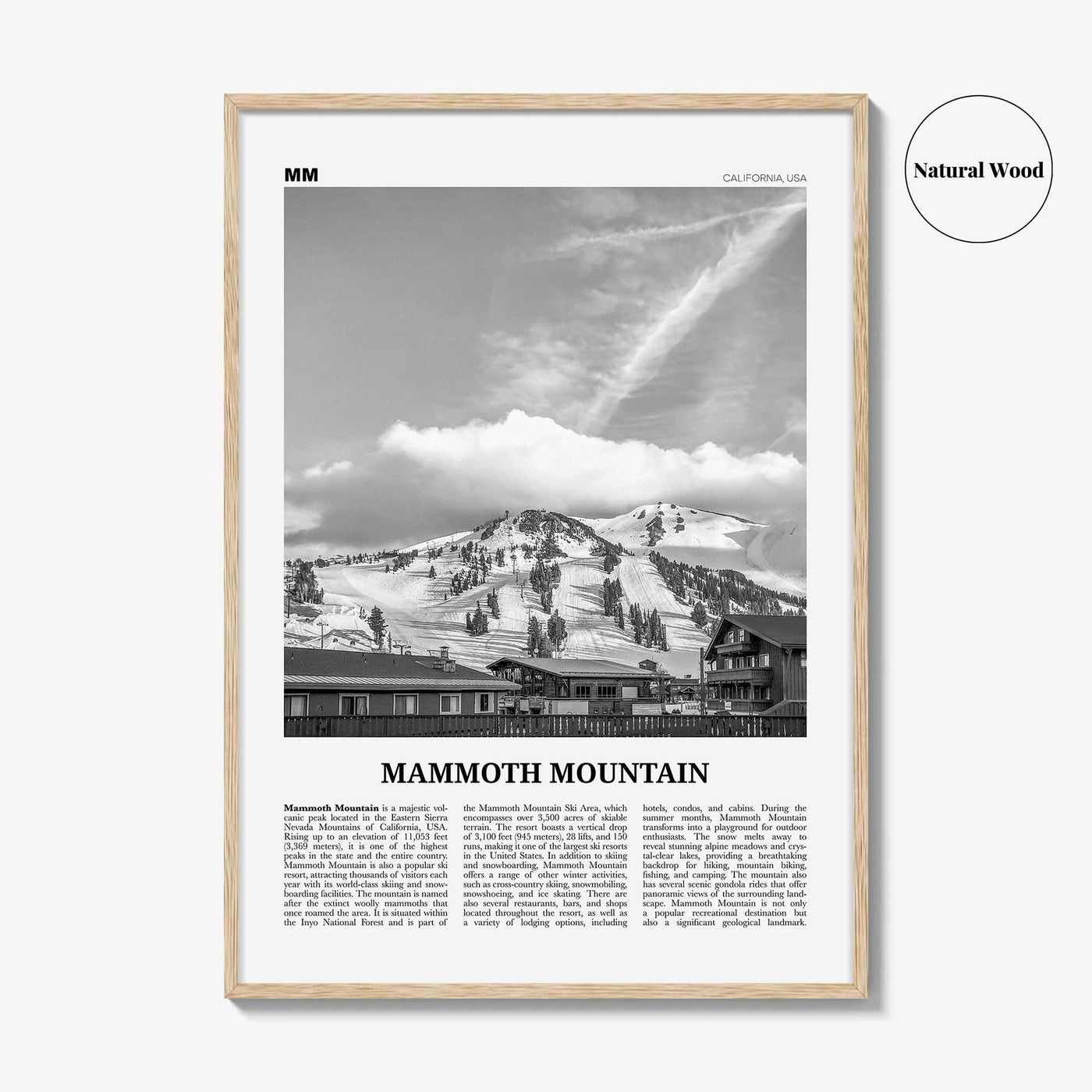 Mammoth Mountain Print Black and White, Mammoth Mountain Wall Art, Mammoth Mountain Poster, Mammoth Mountain, California, USA, United States
