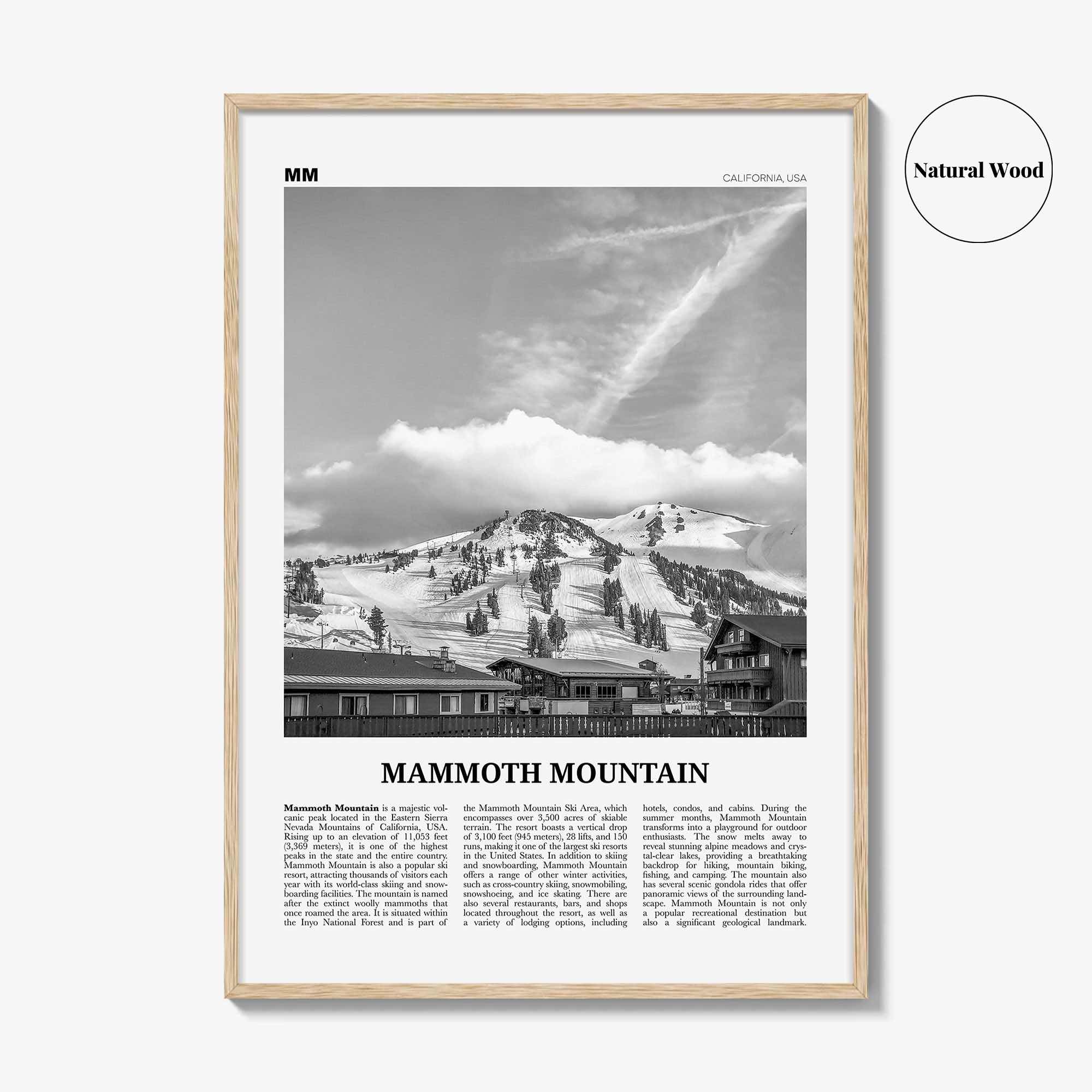 Mammoth Mountain Print Black and White, Mammoth Mountain Wall Art, Mammoth Mountain Poster, Mammoth Mountain, California, USA, United States