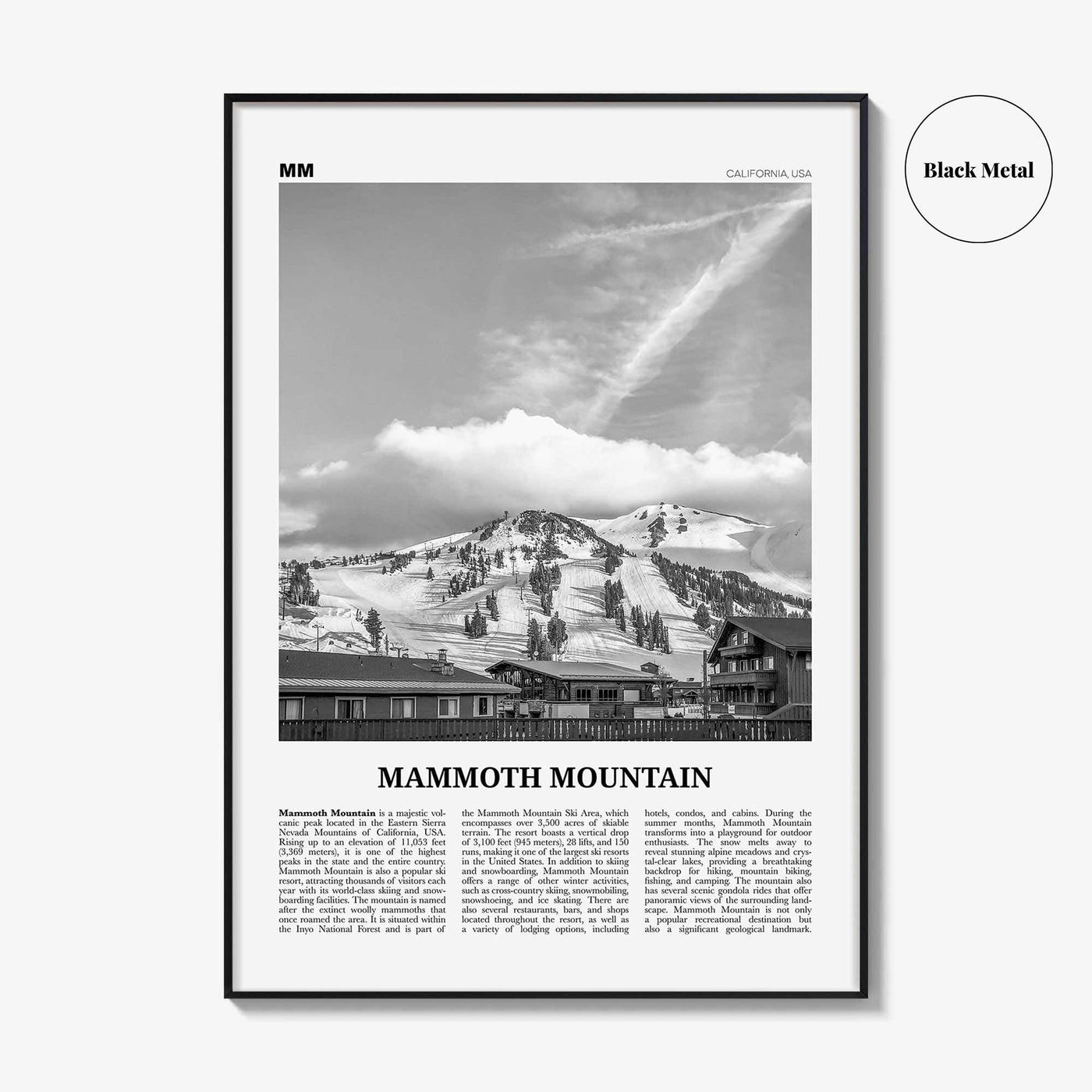Mammoth Mountain Print Black and White, Mammoth Mountain Wall Art, Mammoth Mountain Poster, Mammoth Mountain, California, USA, United States