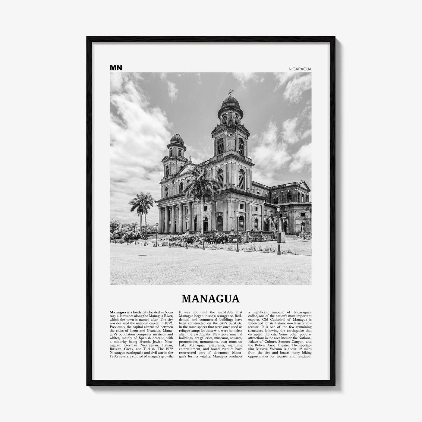 Managua Print Black and White, Managua Wall Art, Managua Poster, Managua Photo, Managua Wall Décor, Nicaragua