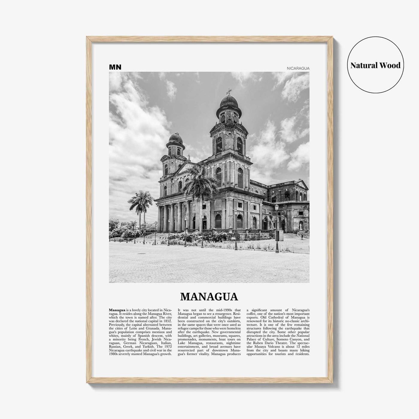 Managua Print Black and White, Managua Wall Art, Managua Poster, Managua Photo, Managua Wall Décor, Nicaragua