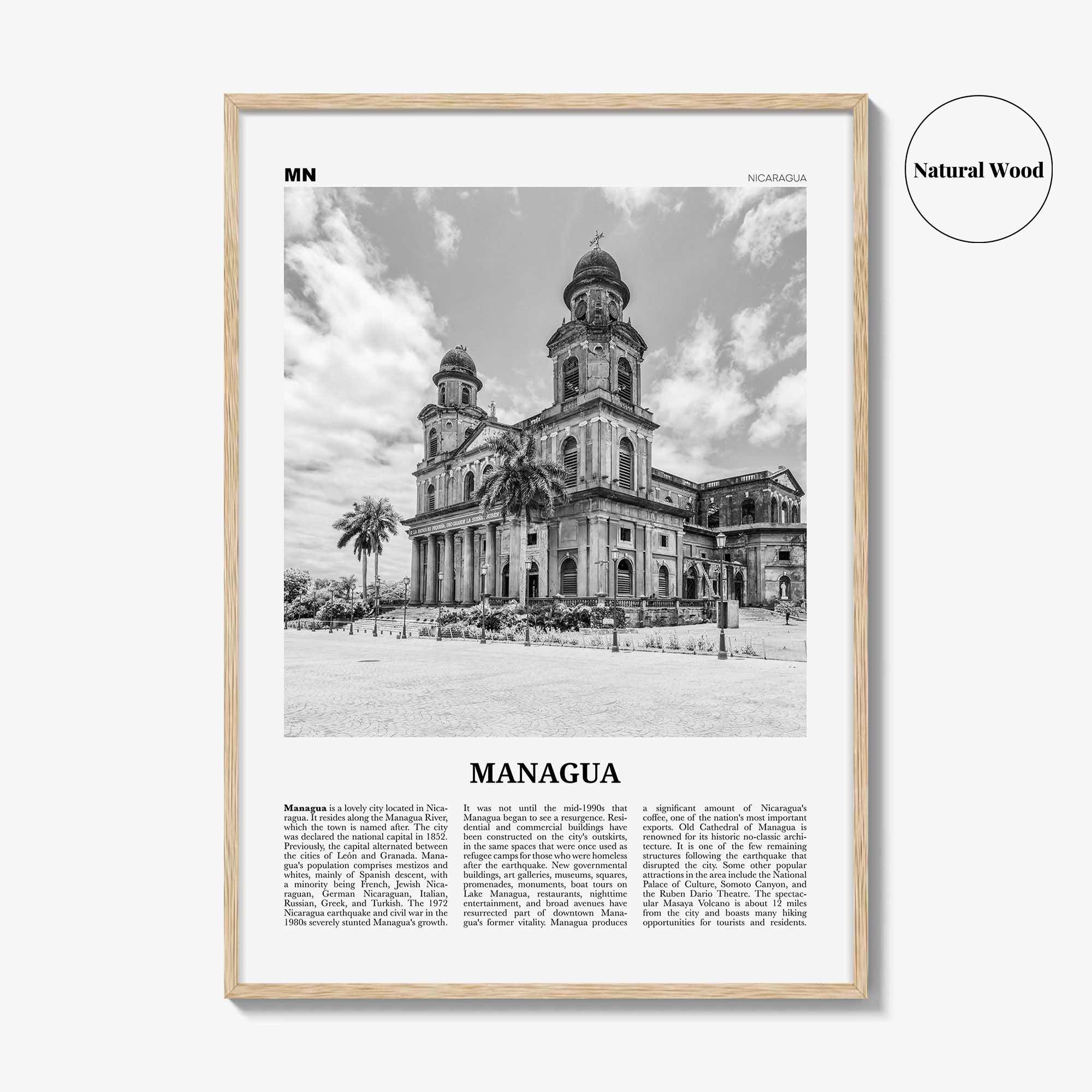 Managua Print Black and White, Managua Wall Art, Managua Poster, Managua Photo, Managua Wall Décor, Nicaragua
