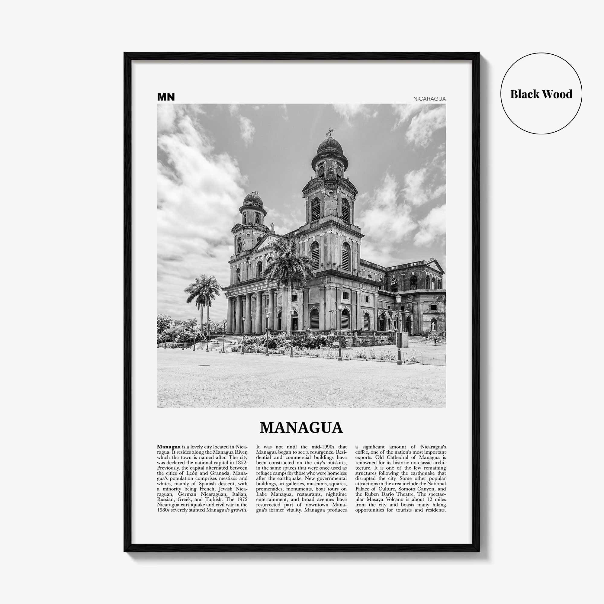 Managua Print Black and White, Managua Wall Art, Managua Poster, Managua Photo, Managua Wall Décor, Nicaragua
