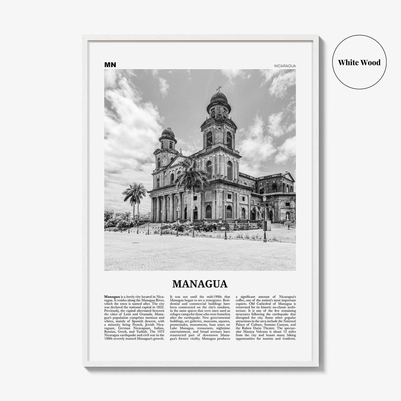 Managua Print Black and White, Managua Wall Art, Managua Poster, Managua Photo, Managua Wall Décor, Nicaragua