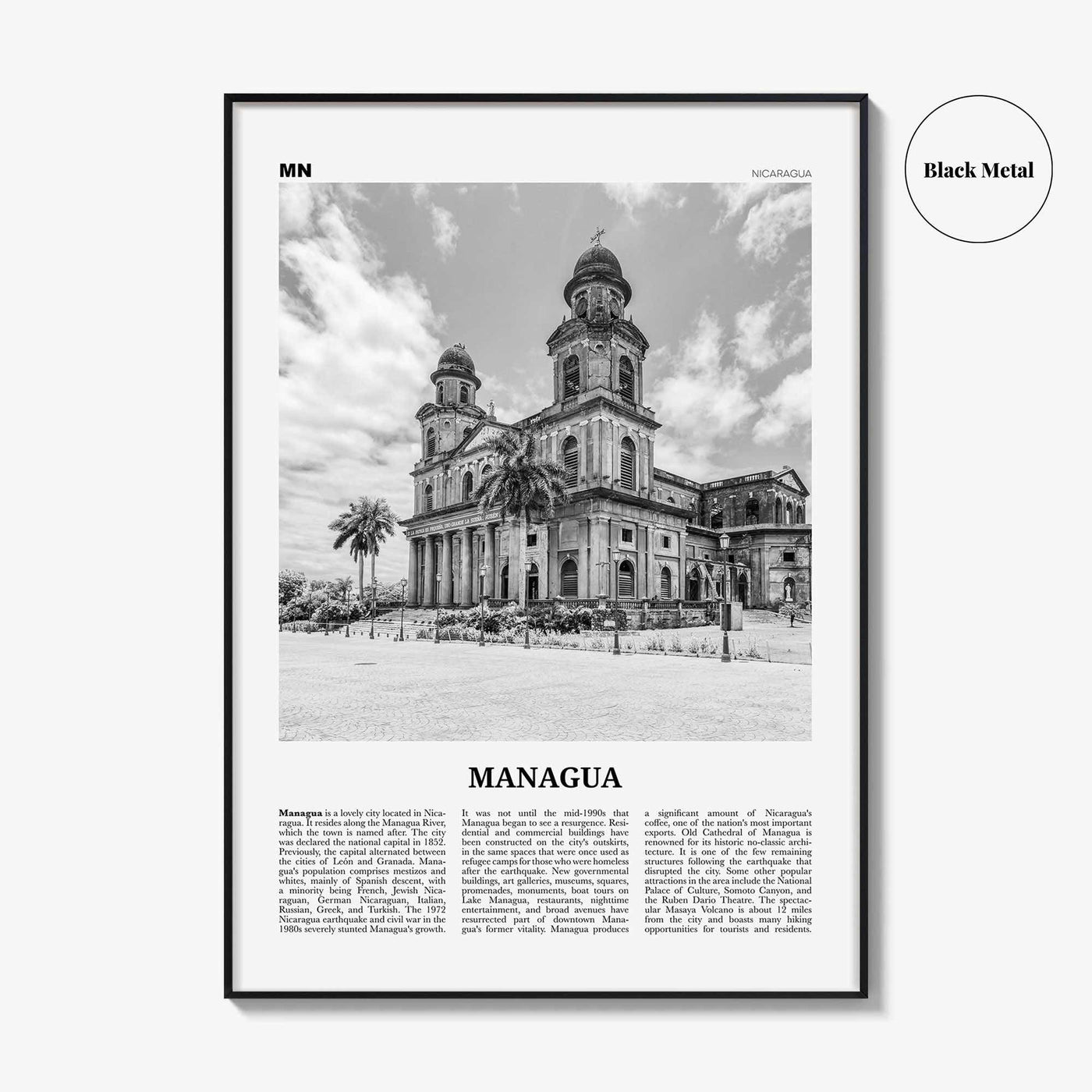 Managua Print Black and White, Managua Wall Art, Managua Poster, Managua Photo, Managua Wall Décor, Nicaragua